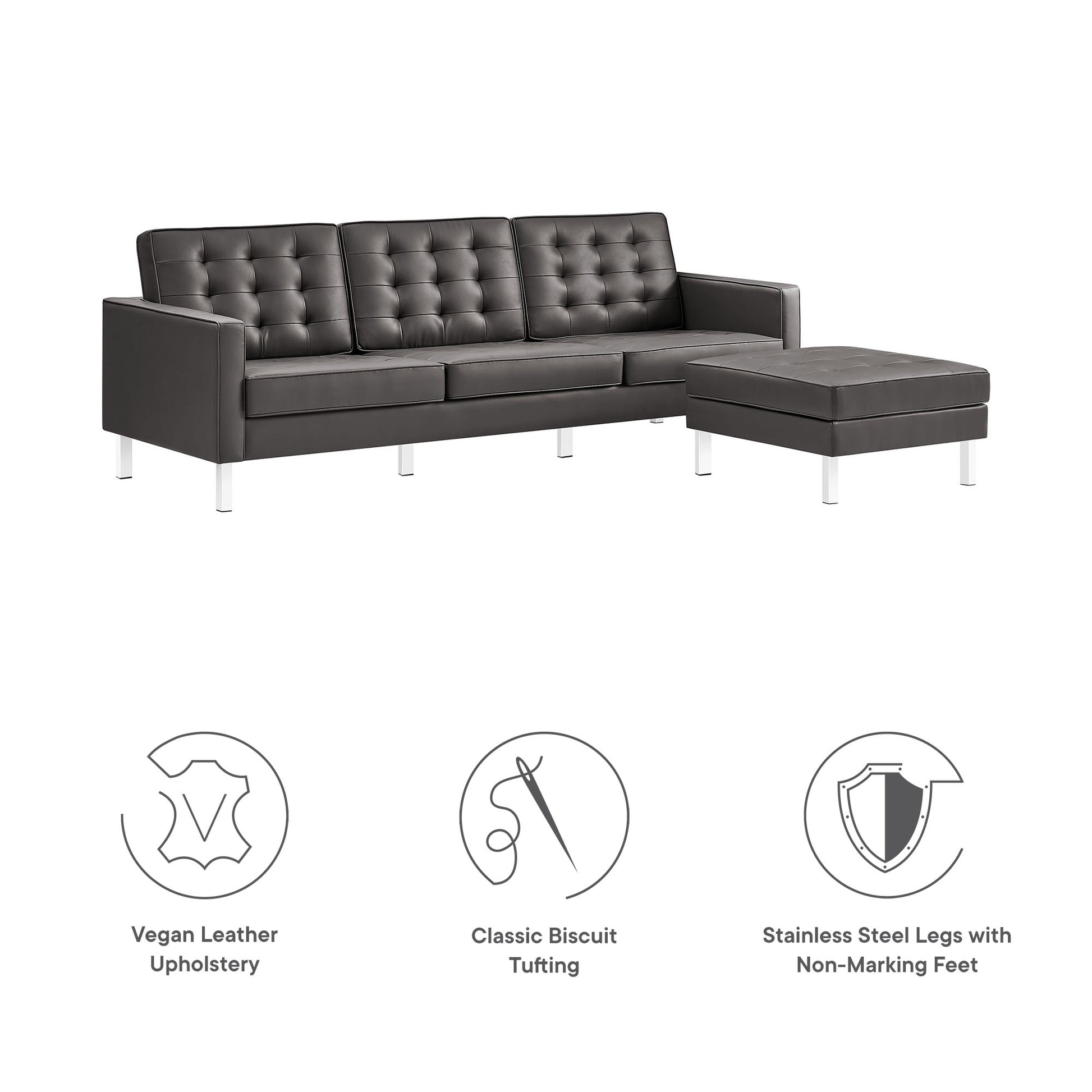 Loft Tufted Vegan Leather sofá and Ottoman Set