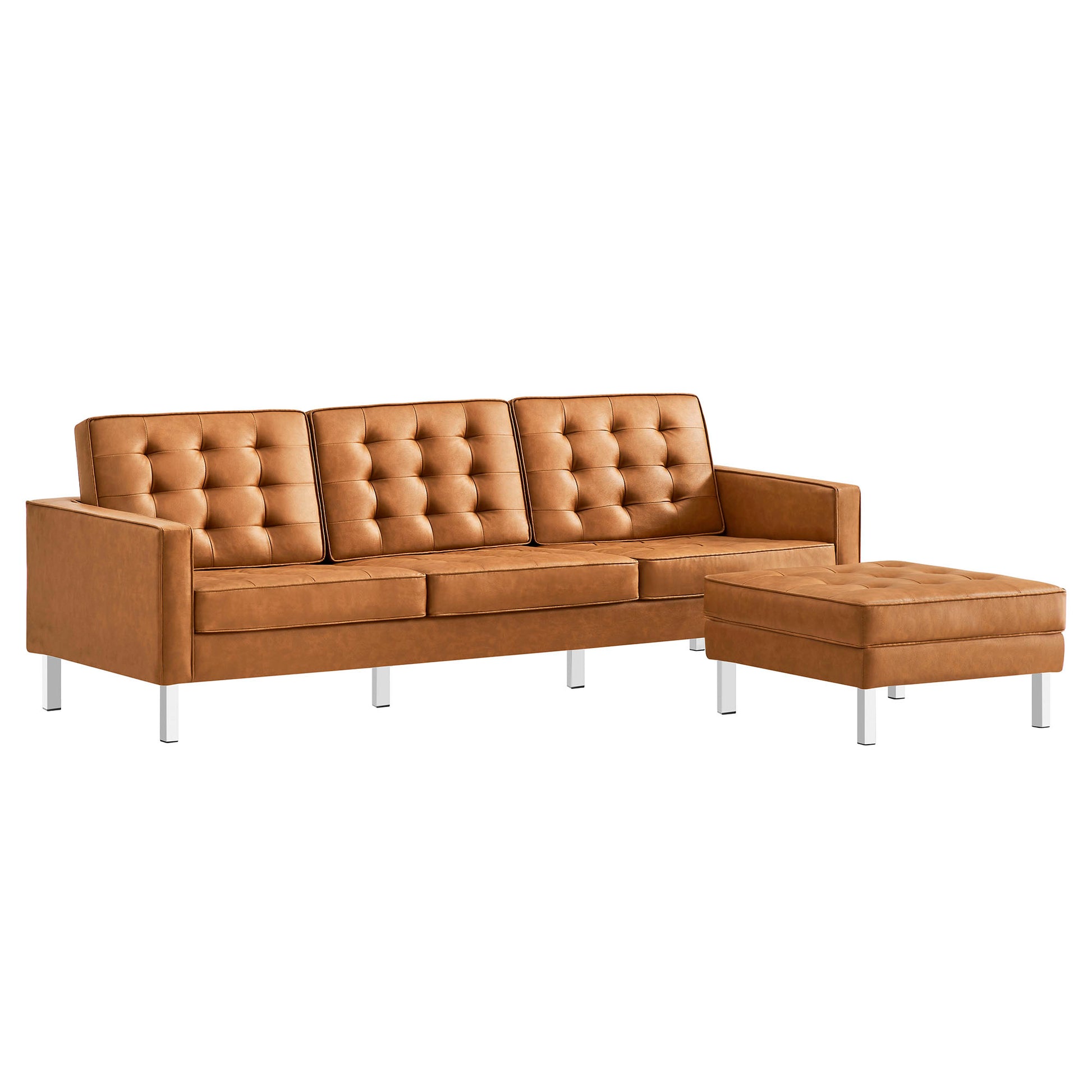 Loft Tufted Vegan Leather sofá and Ottoman Set