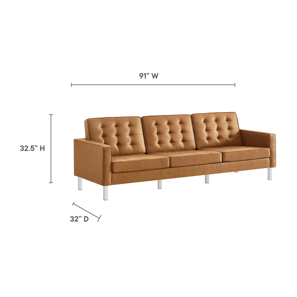 Loft Tufted Vegan Leather sofá and Ottoman Set