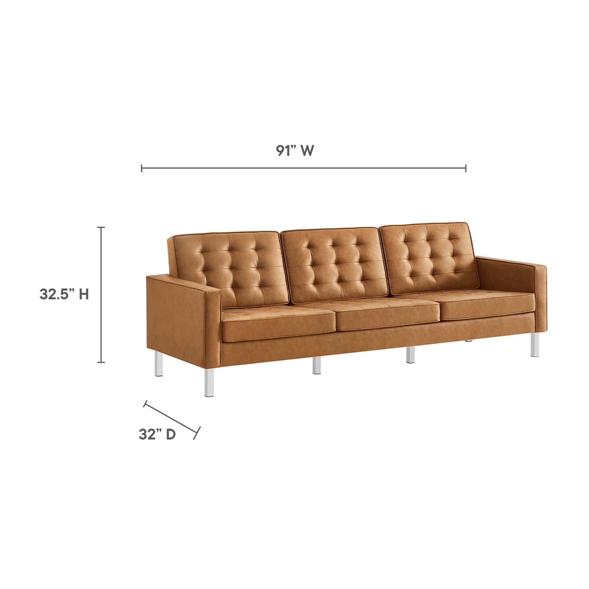 Loft Tufted Vegan Leather sofá and Ottoman Set