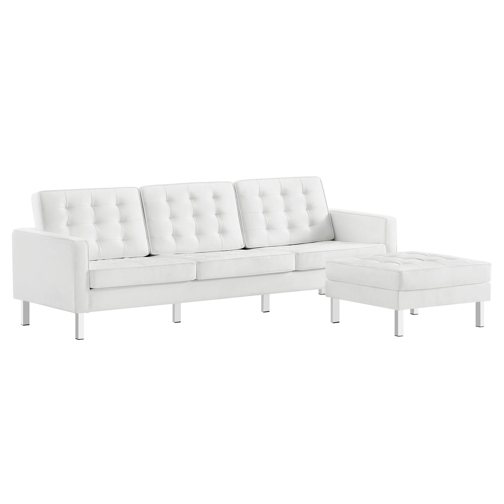 Loft Tufted Vegan Leather sofá and Ottoman Set