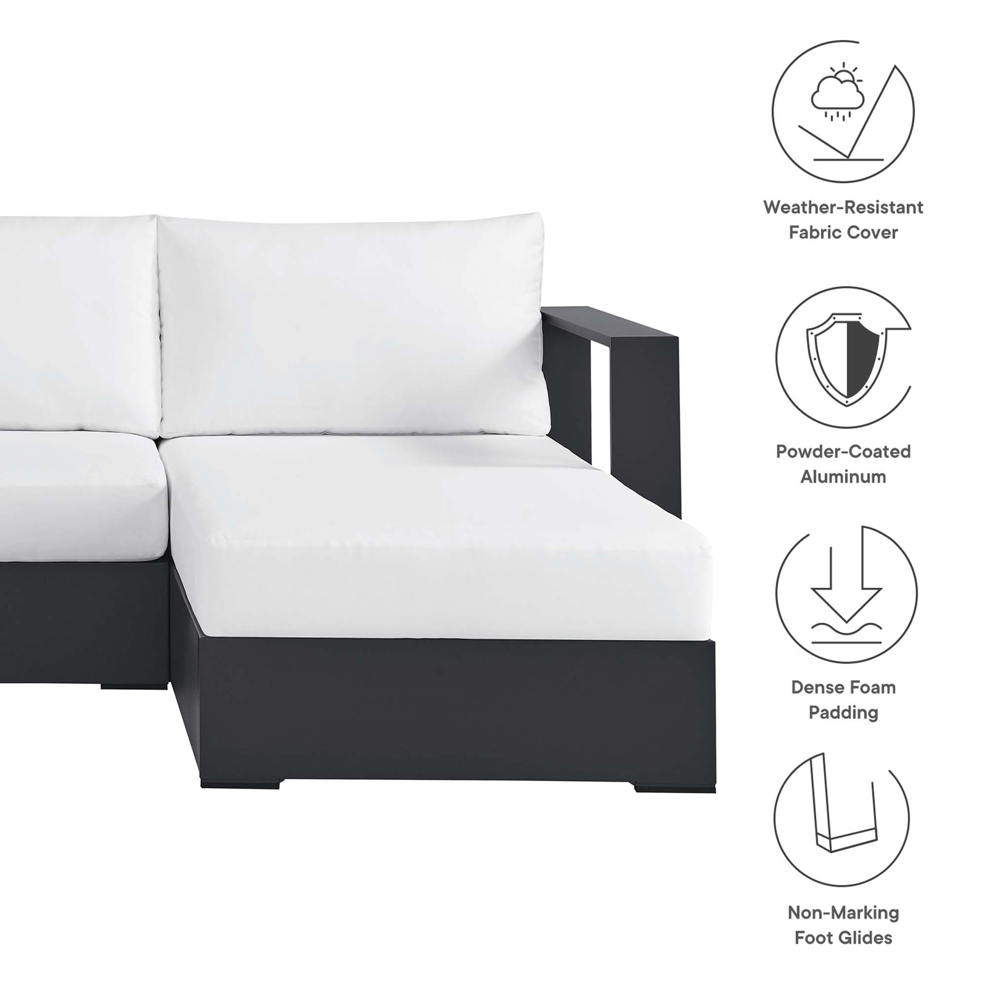 Tahoe 2-Piece Outdoor Patio Powder-Coated Aluminum Right-Facing Chaise Sectional sofá Set