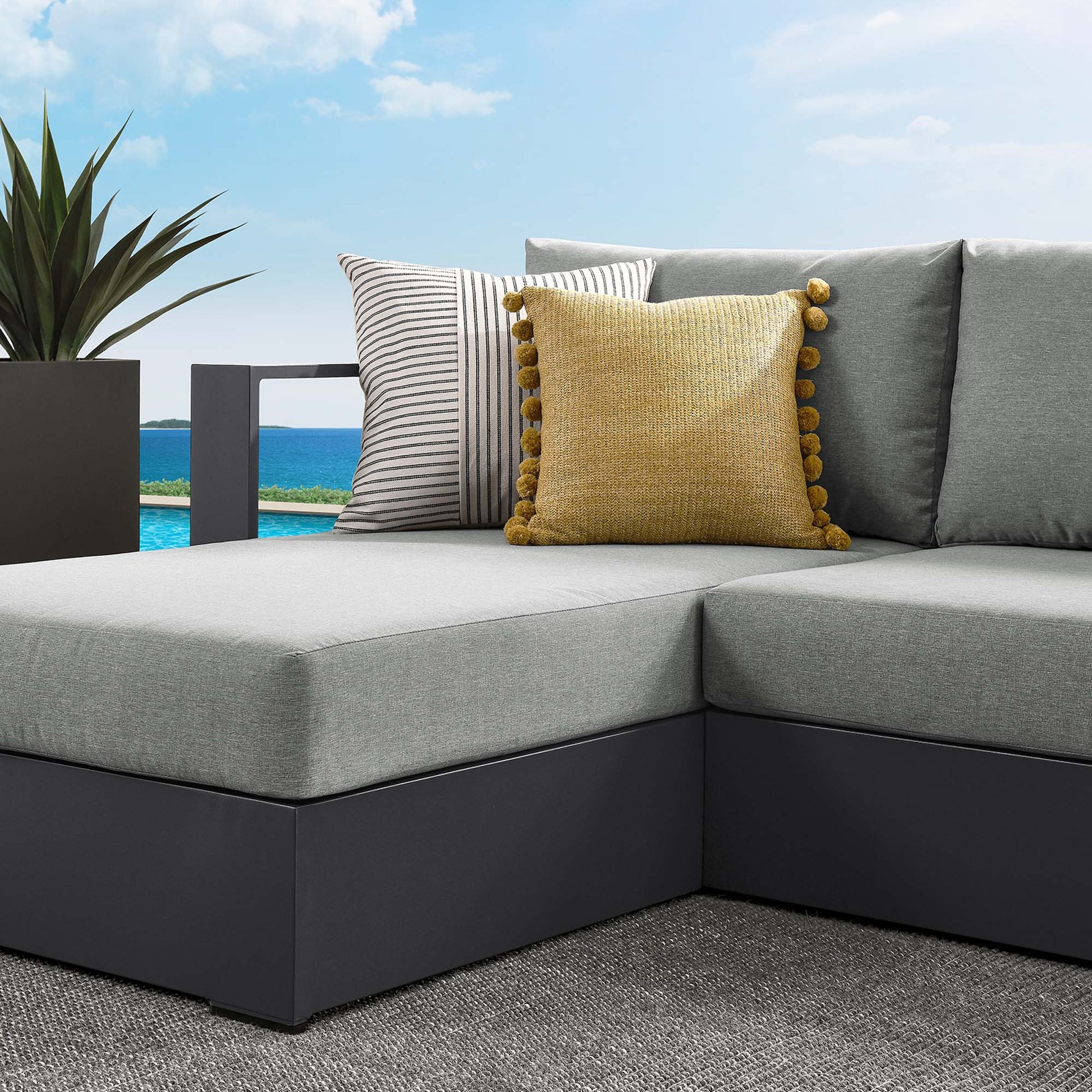 Tahoe 2-Piece Outdoor Patio Powder-Coated Aluminum Left-Facing Chaise Sectional sofá Set
