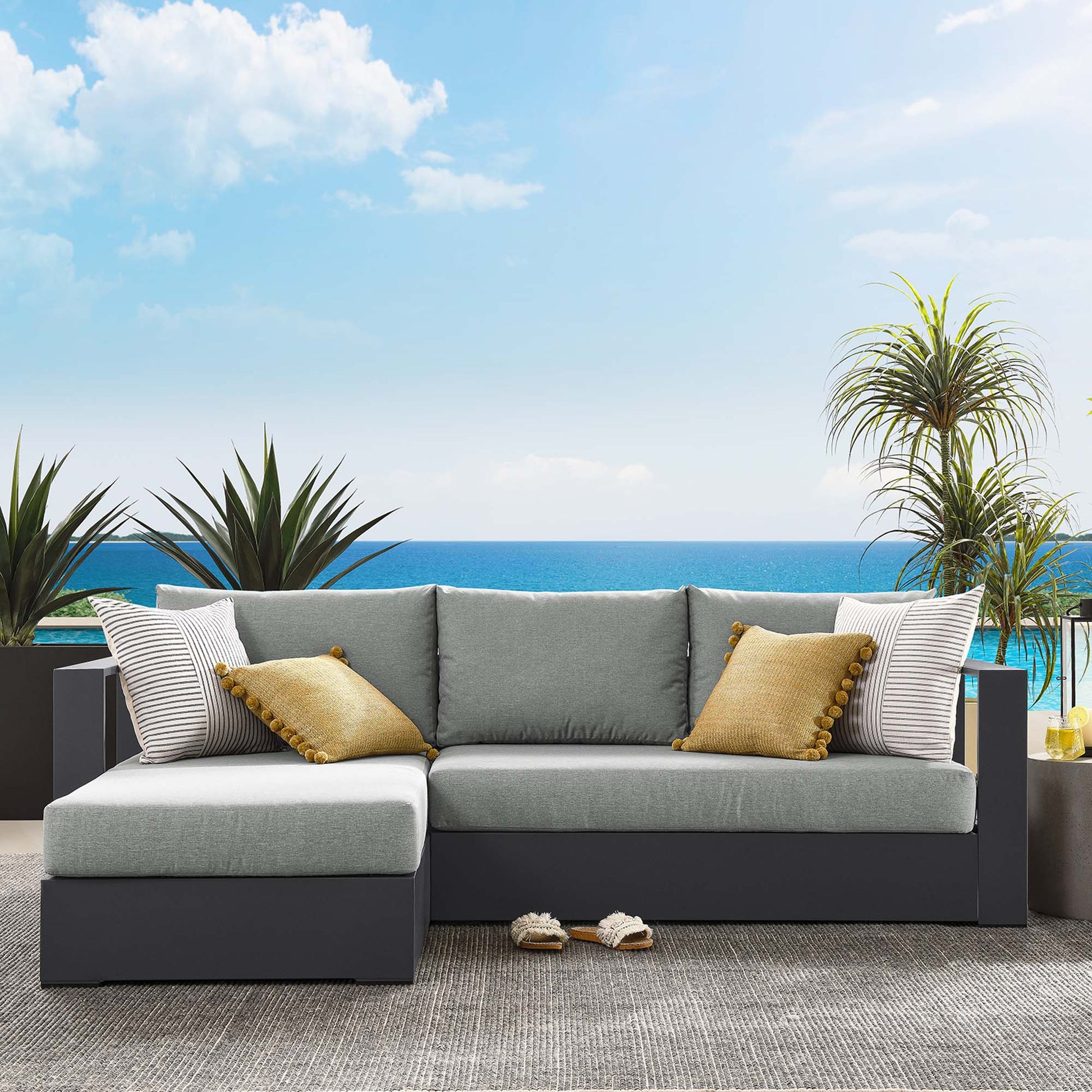 Tahoe 2-Piece Outdoor Patio Powder-Coated Aluminum Left-Facing Chaise Sectional sofá Set