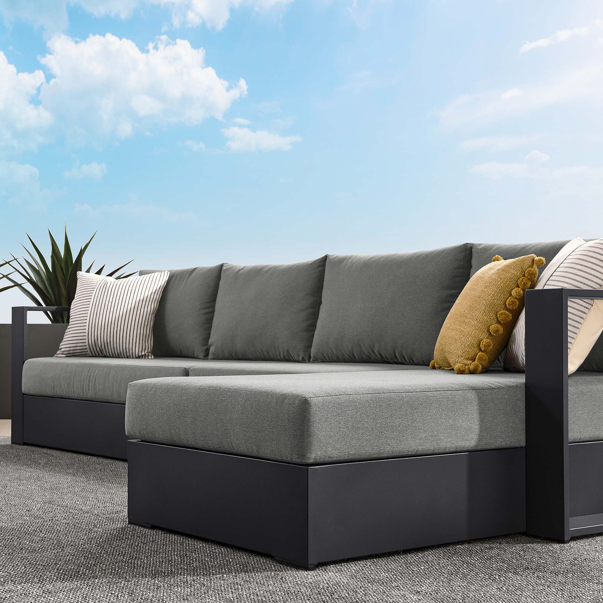 Tahoe 3-Piece Outdoor Patio Powder-Coated Aluminum Right-Facing Chaise Sectional sofá Set