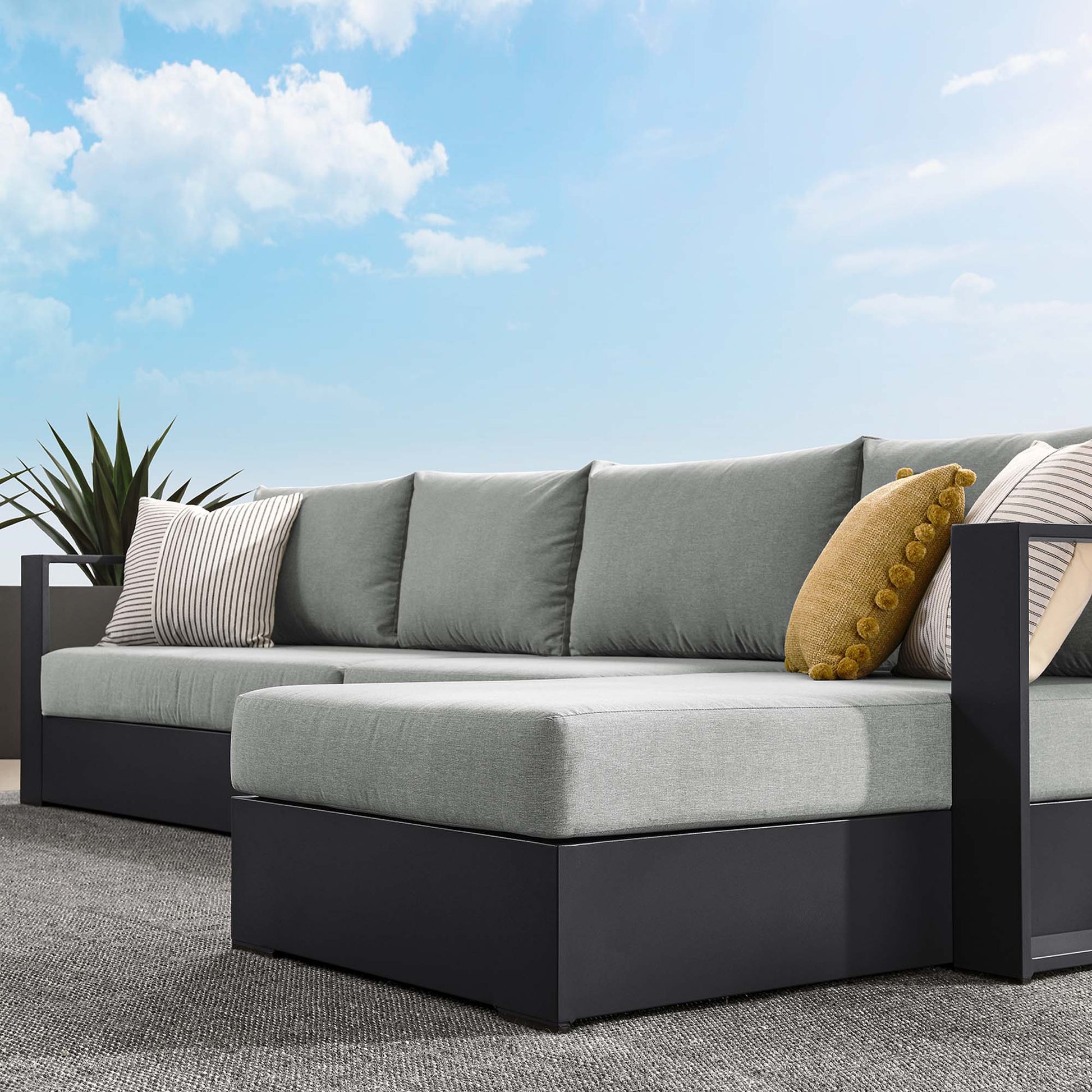 Tahoe 3-Piece Outdoor Patio Powder-Coated Aluminum Right-Facing Chaise Sectional sofá Set