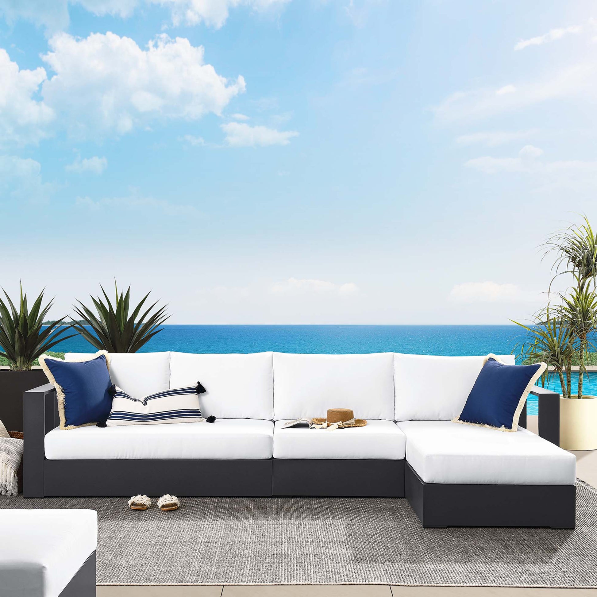 Tahoe 3-Piece Outdoor Patio Powder-Coated Aluminum Right-Facing Chaise Sectional sofá Set