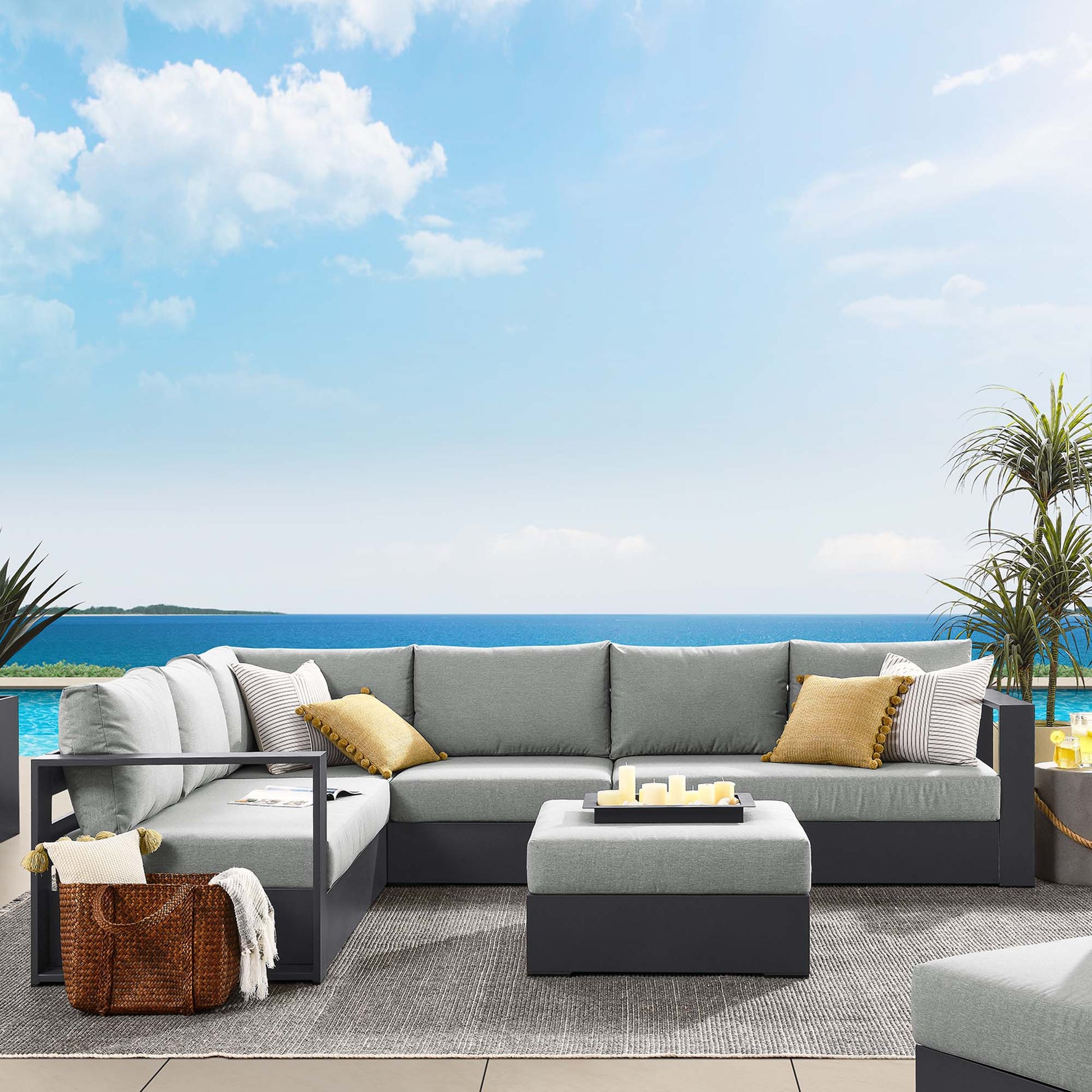 Tahoe 5-Piece Outdoor Patio Powder-Coated Aluminum Sectional sofá Set