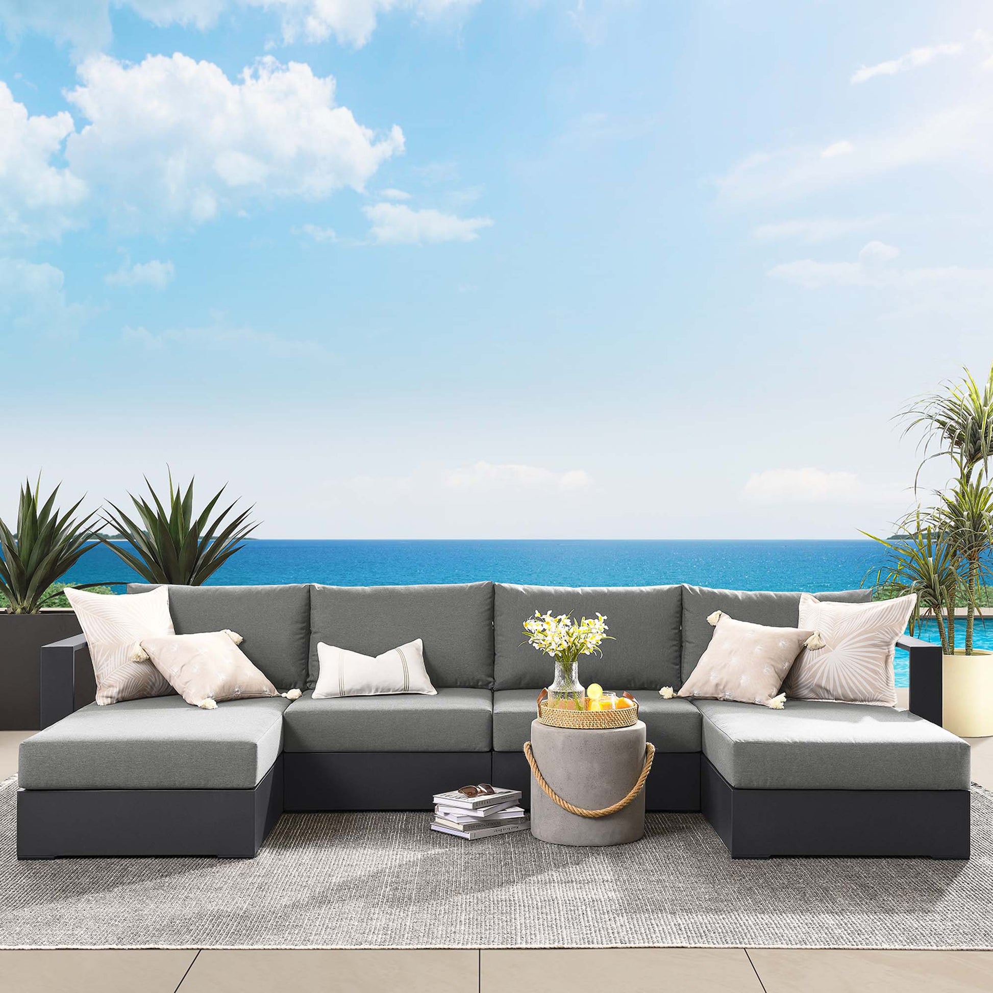 Tahoe 4-Piece Outdoor Patio Powder-Coated Aluminum Sectional sofá Set