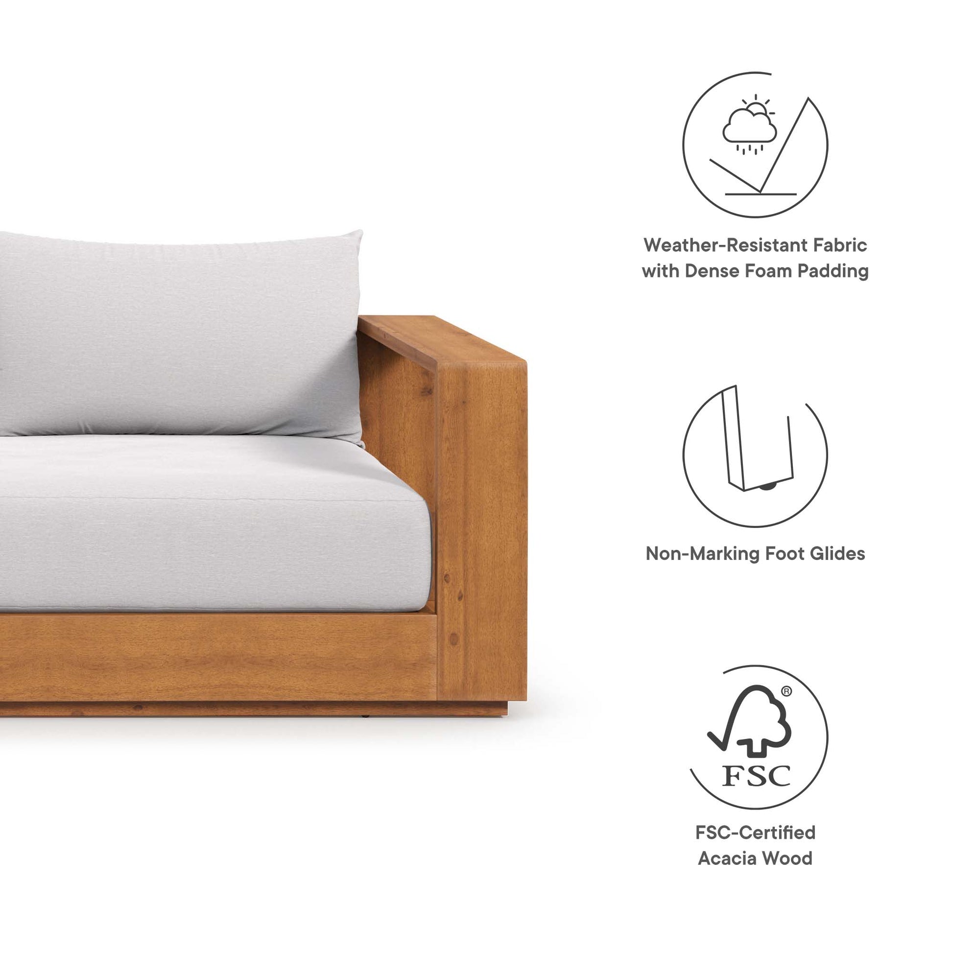 Tahoe Outdoor Patio Acacia Wood sofá