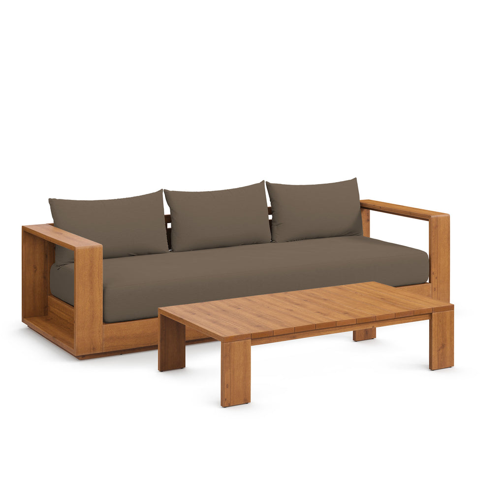 Tahoe 2-Piece Outdoor Patio Acacia Wood sofá and Coffee mesa Set