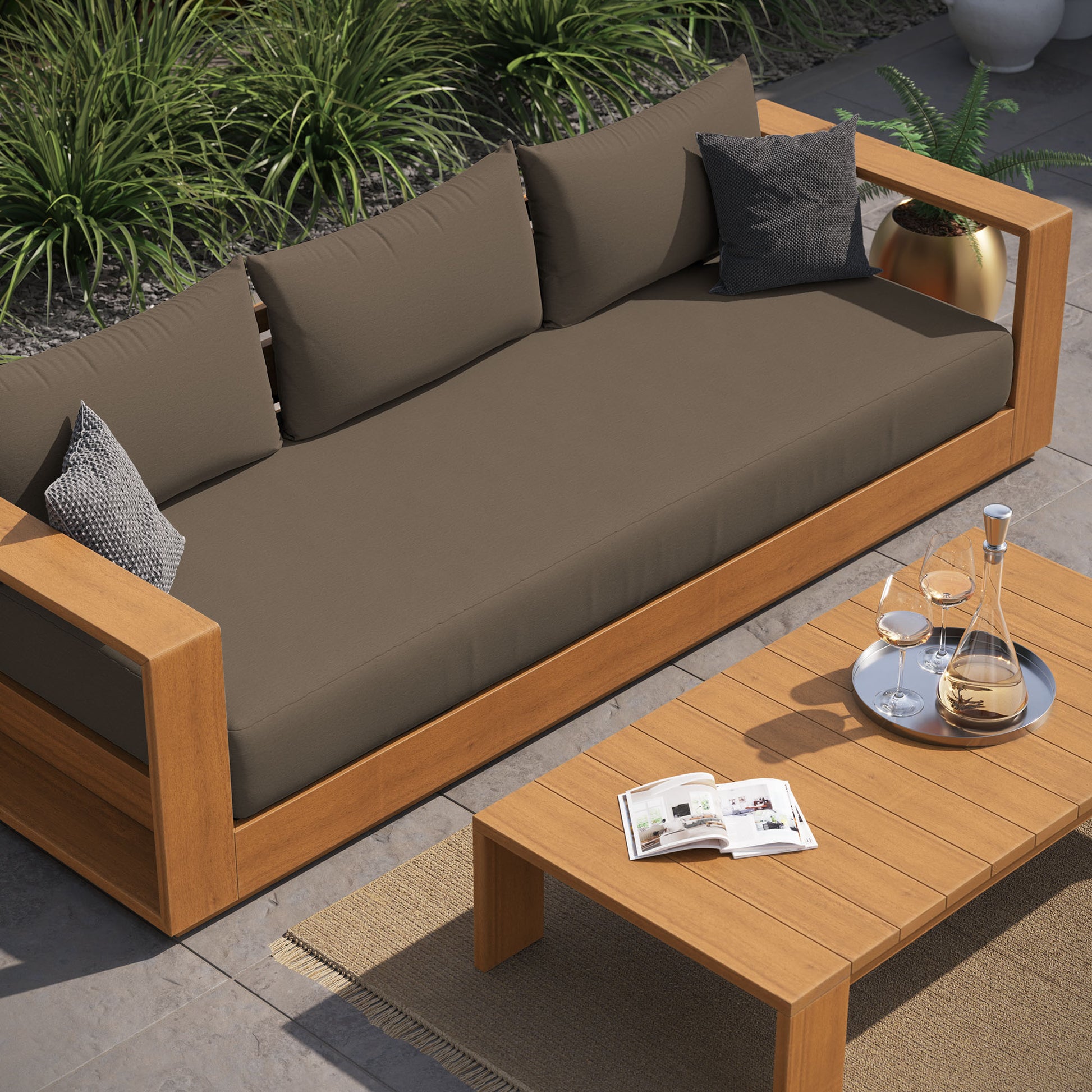 Tahoe 2-Piece Outdoor Patio Acacia Wood sofá and Coffee mesa Set