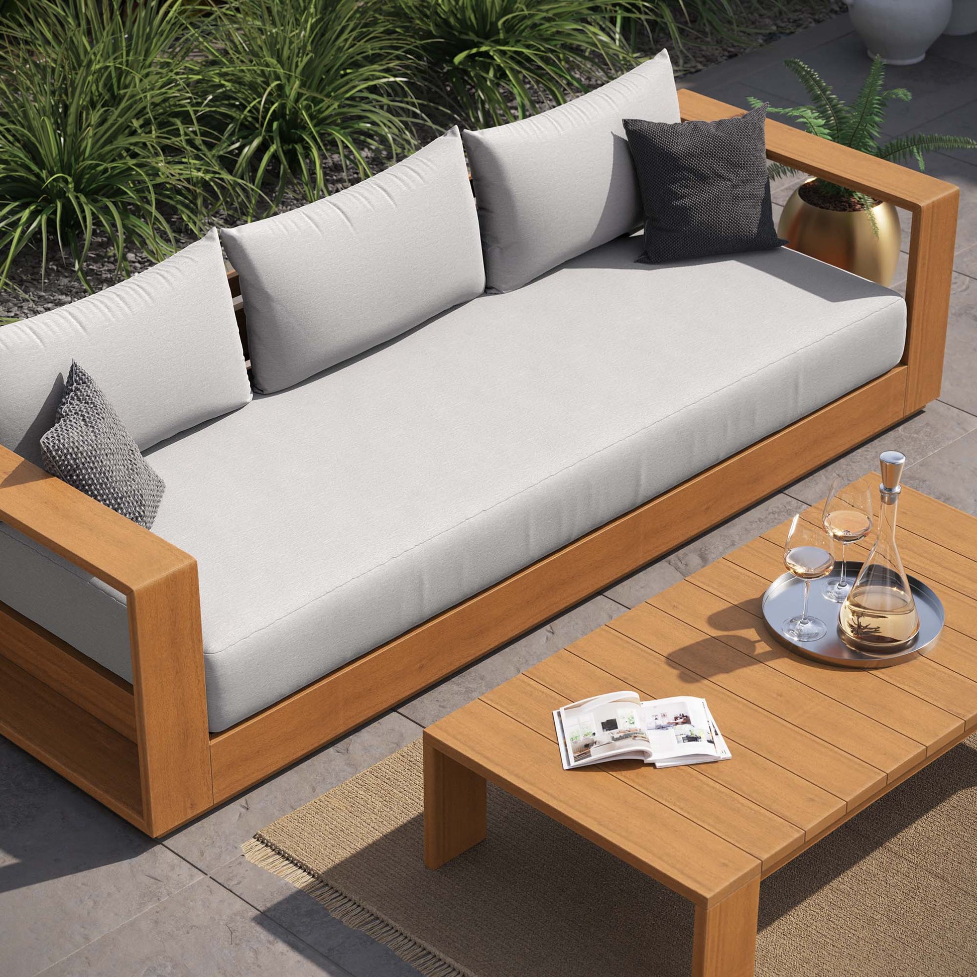 Tahoe 2-Piece Outdoor Patio Acacia Wood sofá and Coffee mesa Set
