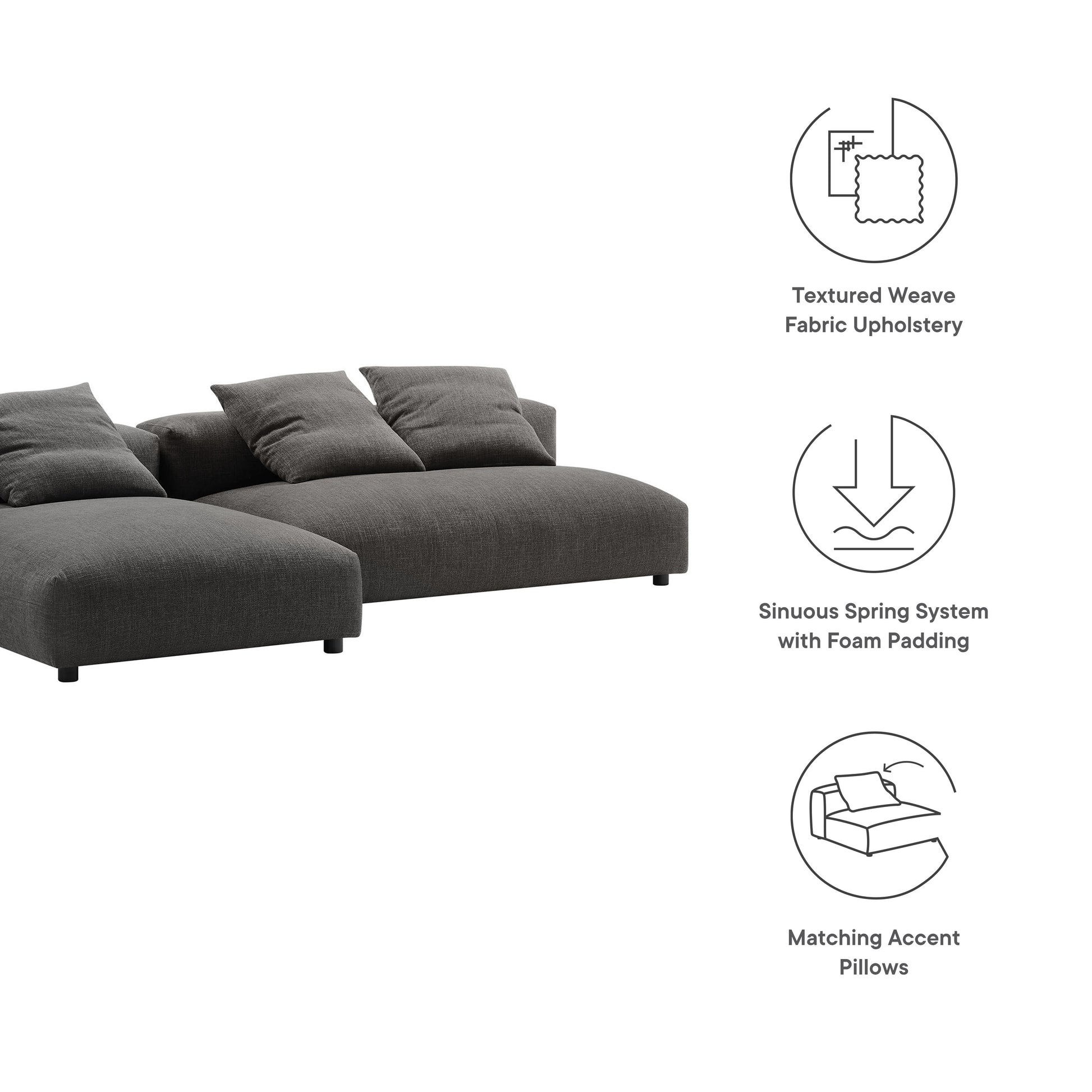 Solace 2-Piece Modular Upholstered Fabric Sectional sofá With Chaise