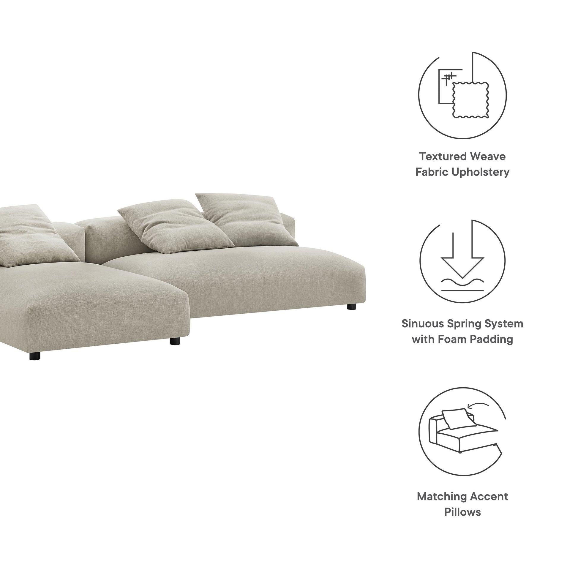 Solace 2-Piece Modular Upholstered Fabric Sectional sofá With Chaise