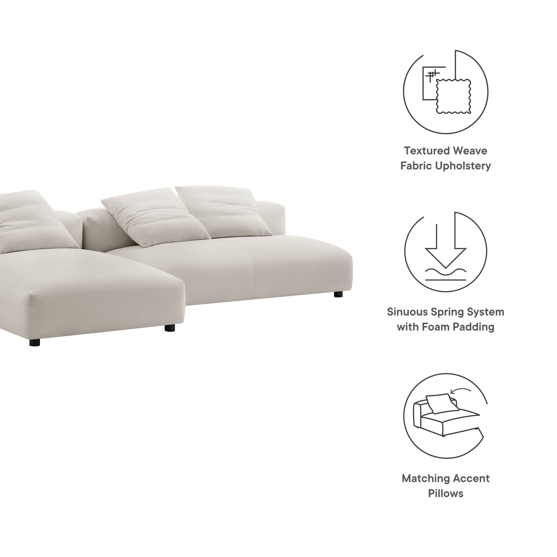 Solace 2-Piece Modular Upholstered Fabric Sectional sofá With Chaise
