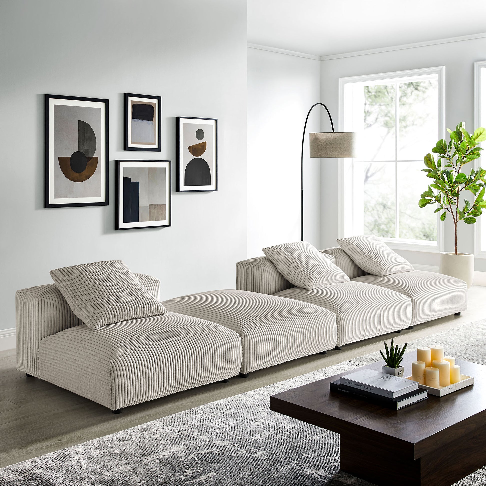 Solace 4-Piece Modular Corduroy Upholstered Sectional sofá