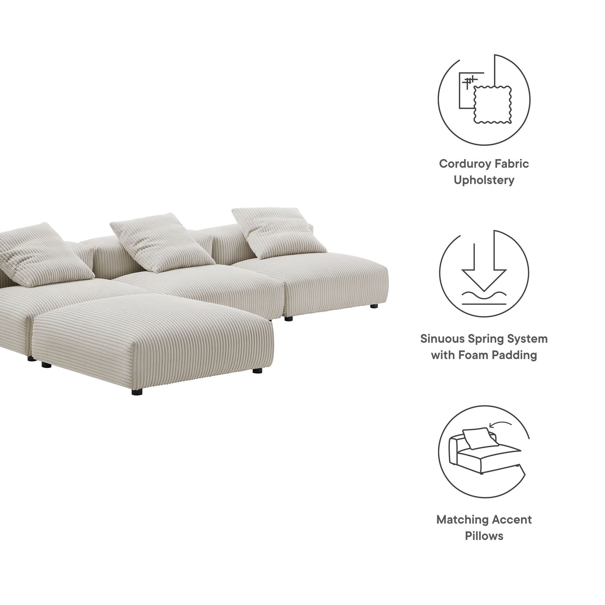 Solace 4-Piece Modular Corduroy Upholstered Sectional sofá