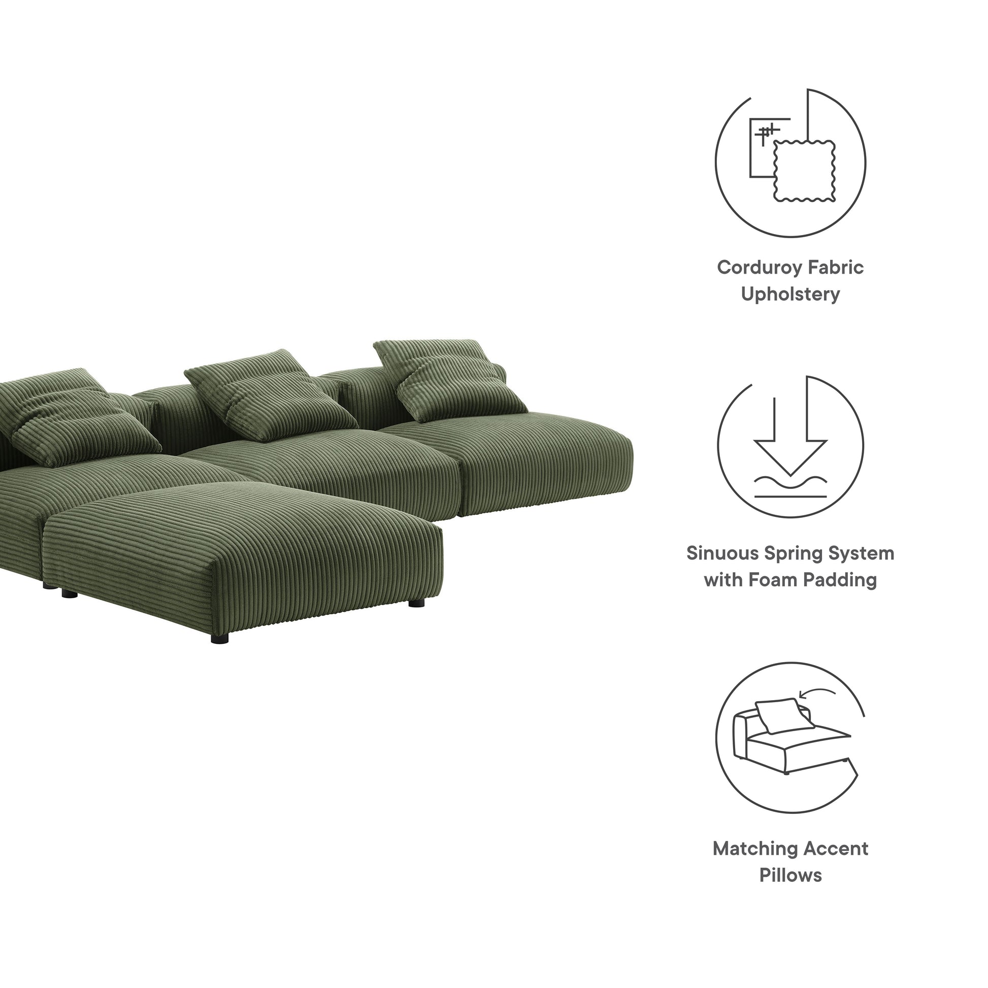 Solace 4-Piece Modular Corduroy Upholstered Sectional sofá