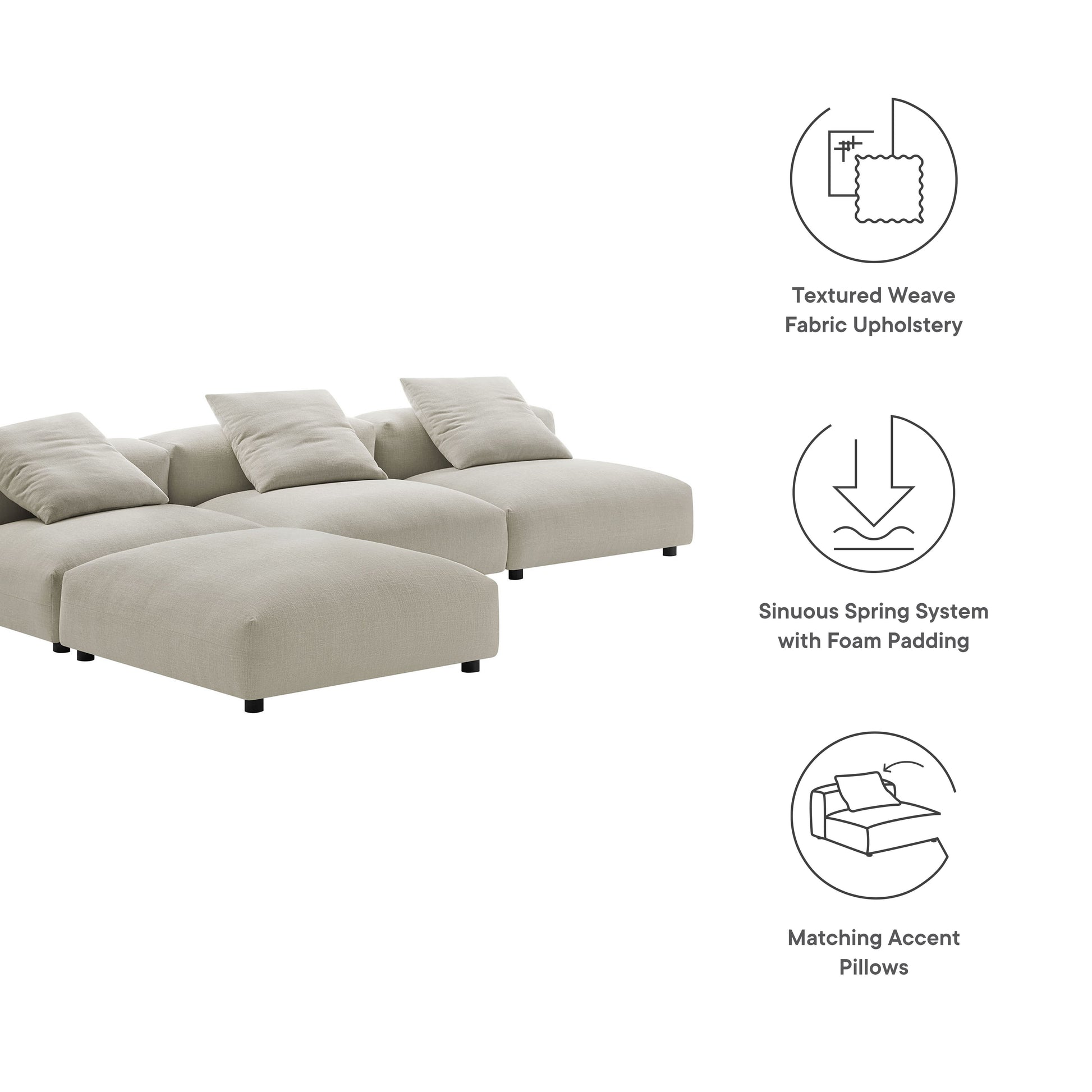 Solace 4-Piece Modular Upholstered Fabric Sectional sofá