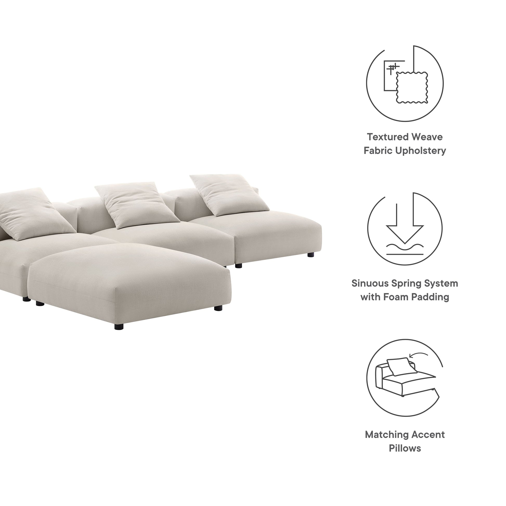 Solace 4-Piece Modular Upholstered Fabric Sectional sofá
