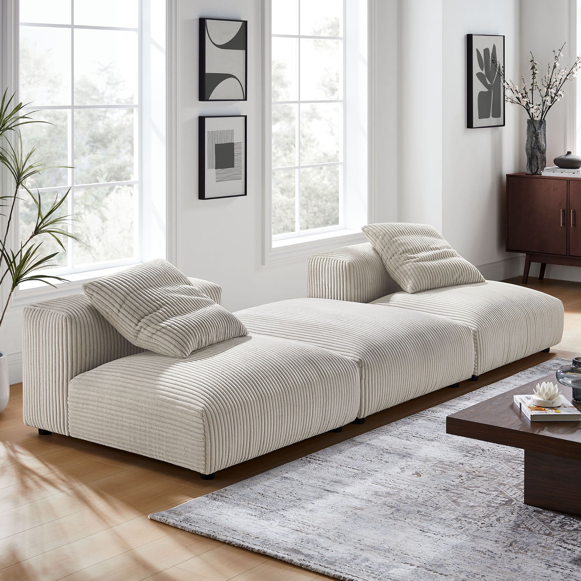 Solace 3-Piece Modular Corduroy Upholstered Sectional sofá