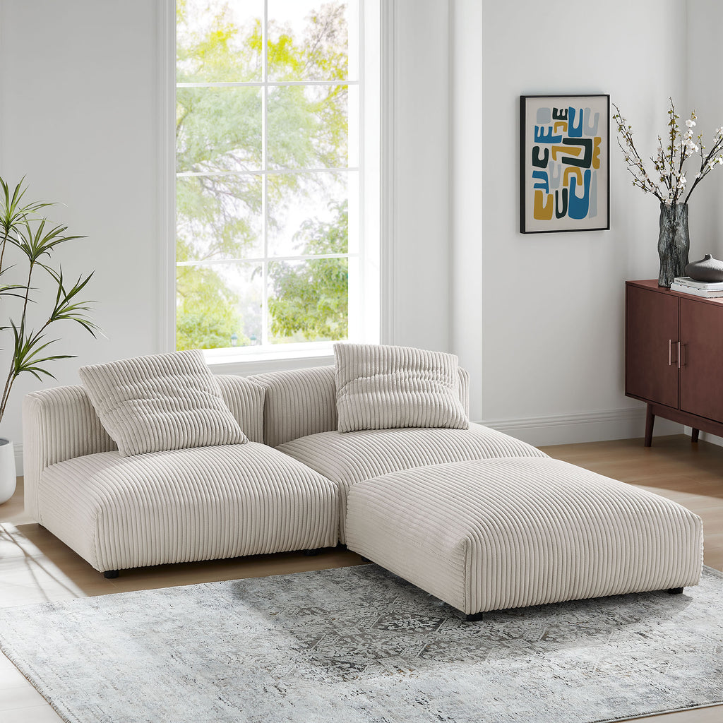 Solace 3-Piece Modular Corduroy Upholstered Sectional sofá