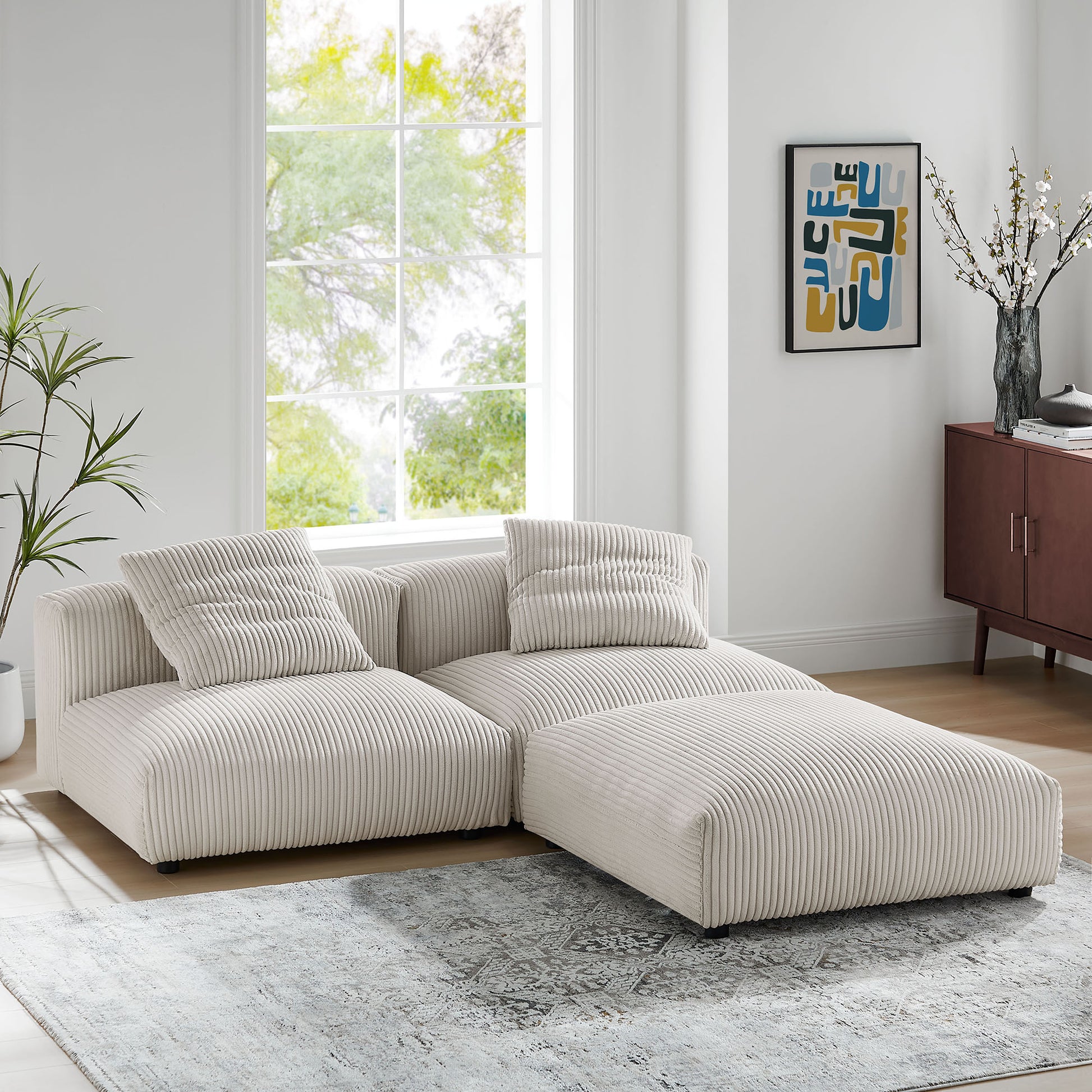 Solace 3-Piece Modular Corduroy Upholstered Sectional sofá