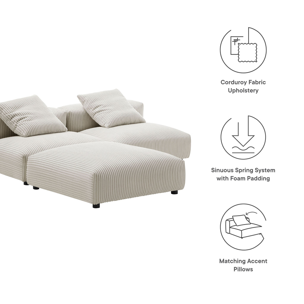 Solace 3-Piece Modular Corduroy Upholstered Sectional sofá