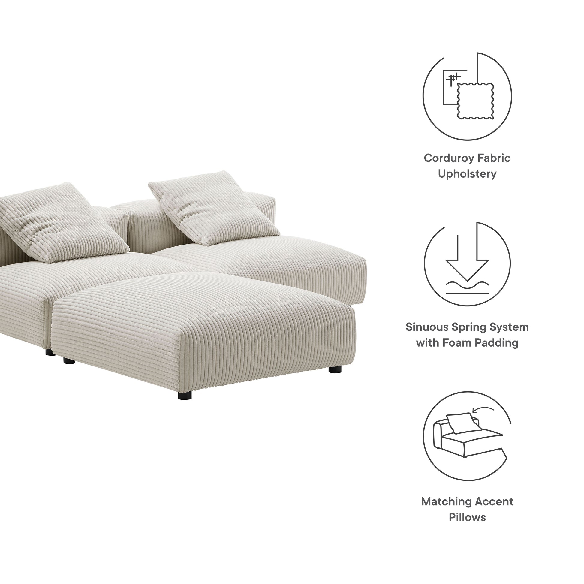Solace 3-Piece Modular Corduroy Upholstered Sectional sofá