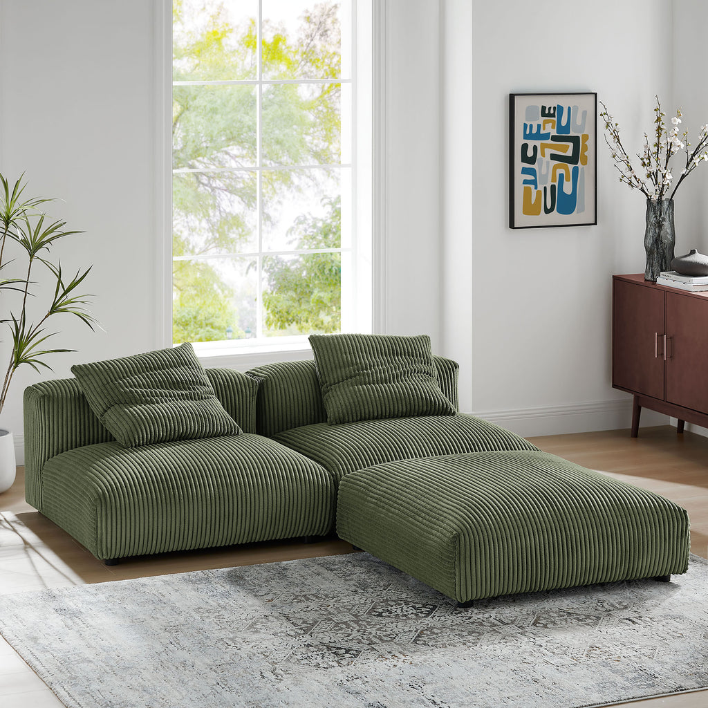 Solace 3-Piece Modular Corduroy Upholstered Sectional sofá
