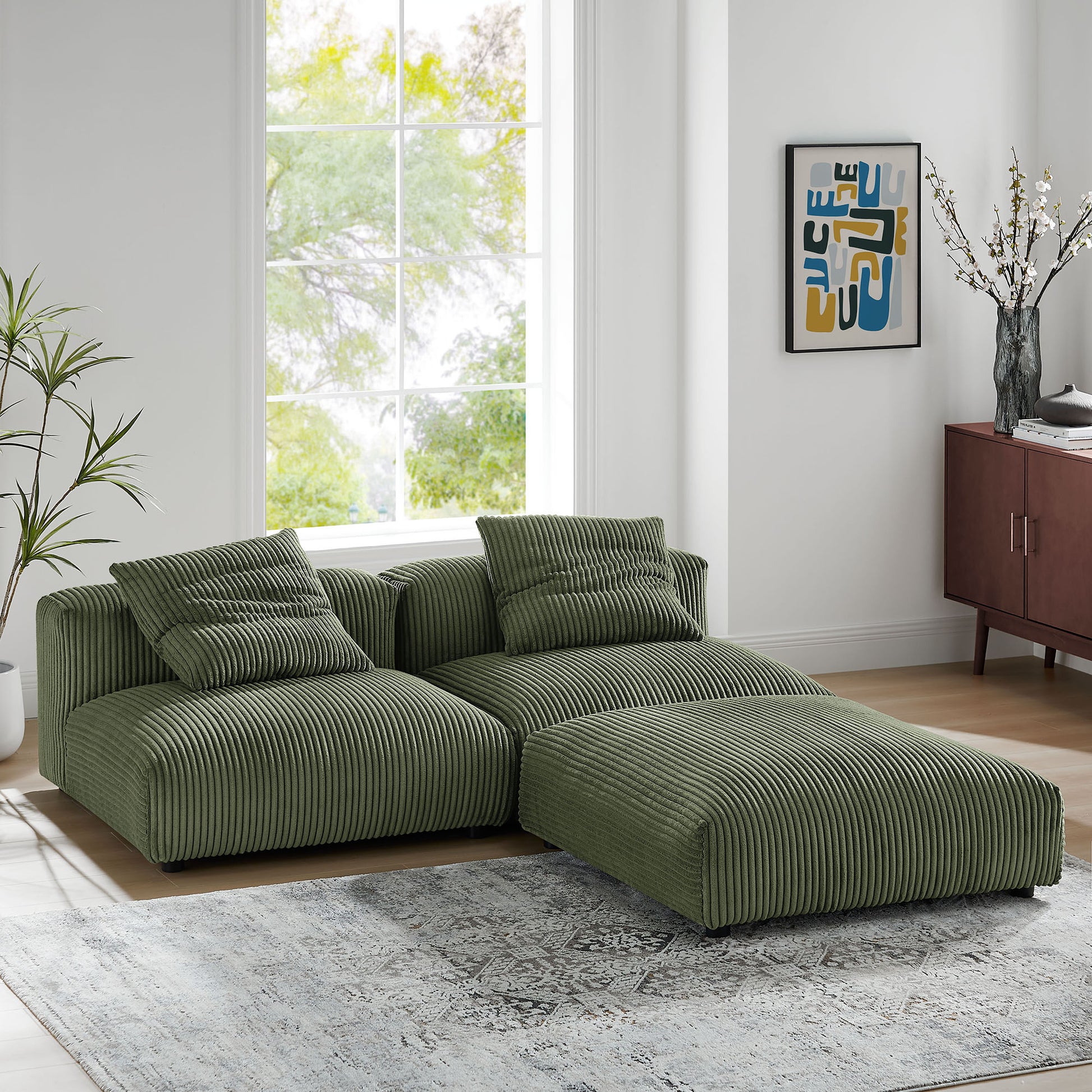 Solace 3-Piece Modular Corduroy Upholstered Sectional sofá