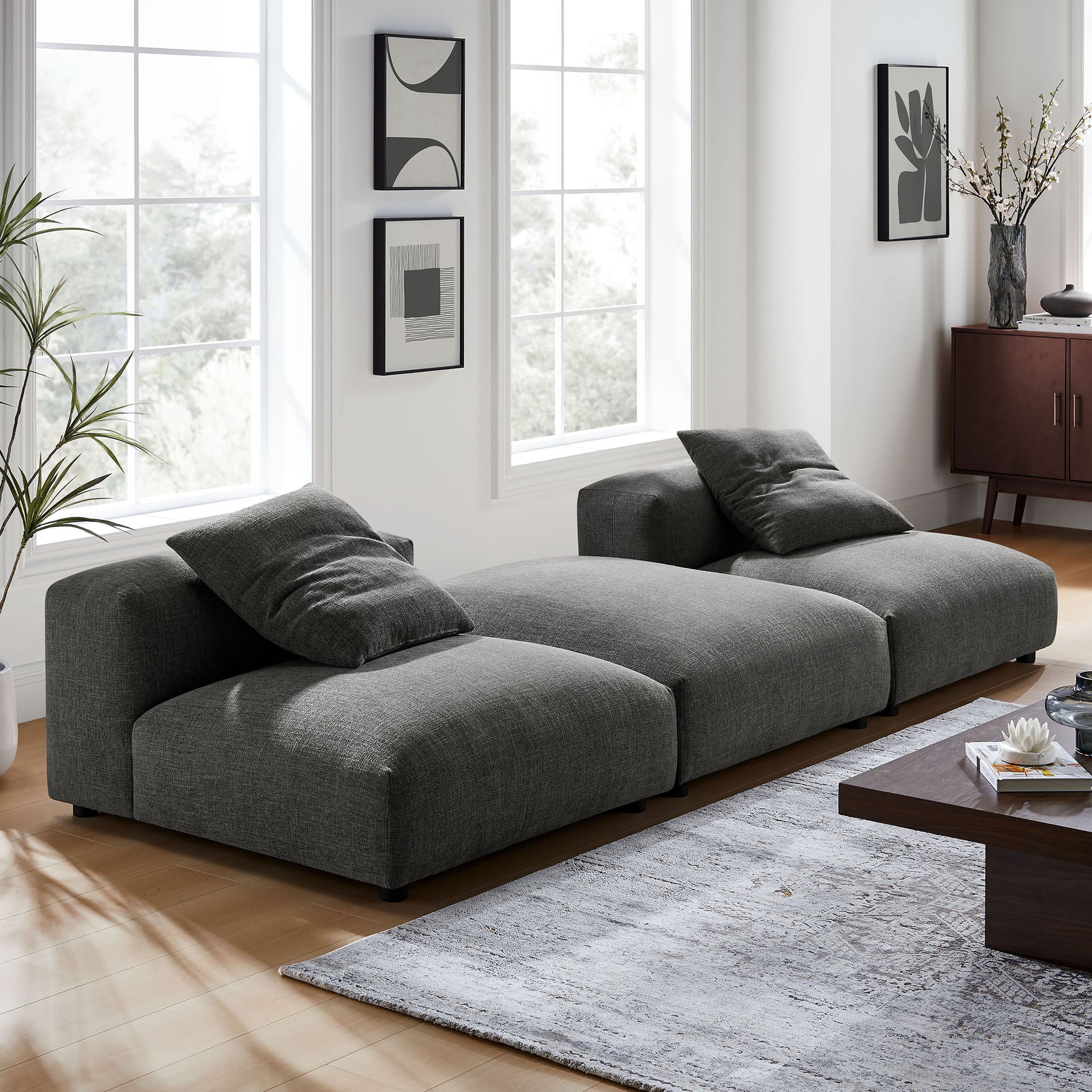 Solace 3-Piece Modular Upholstered Fabric Sectional sofá
