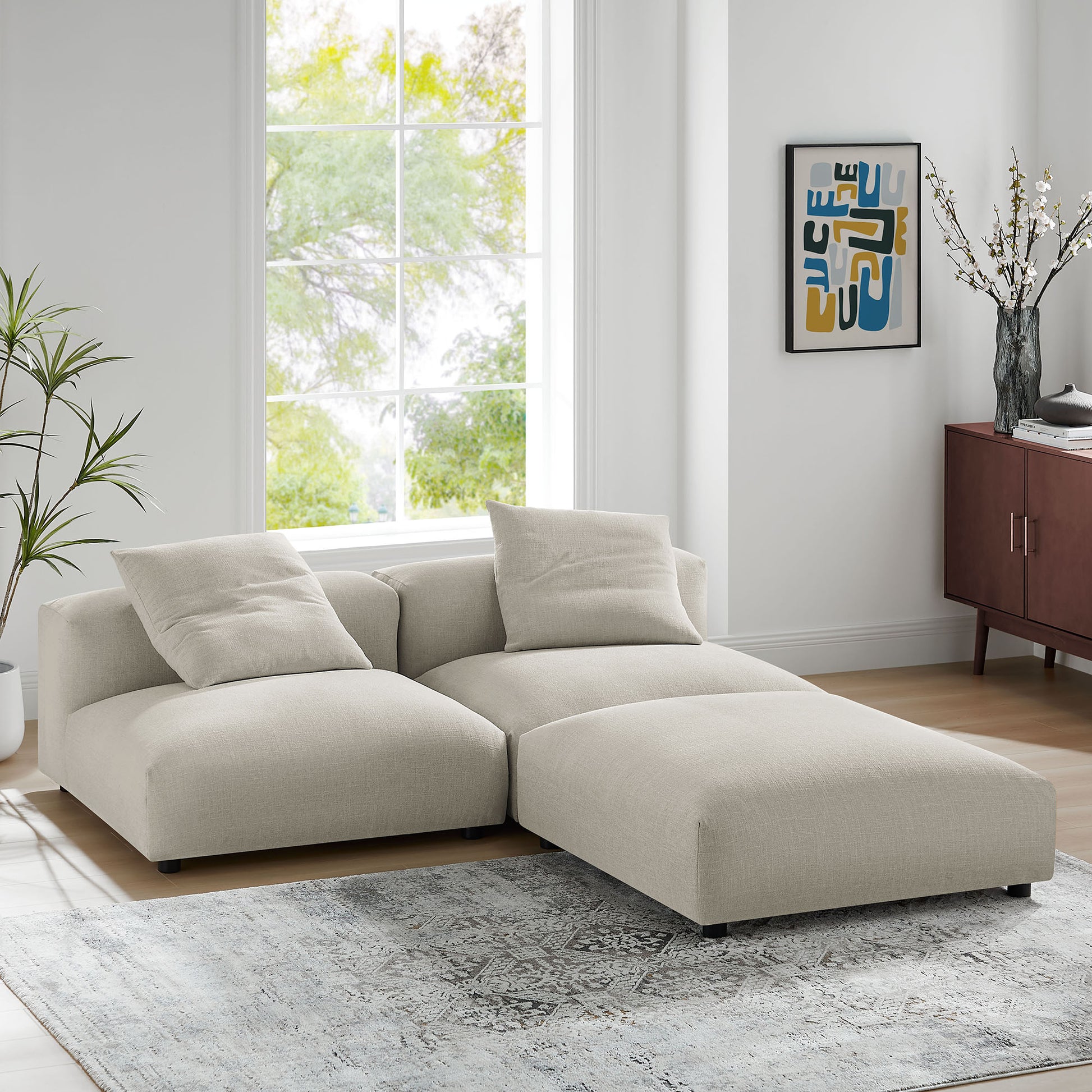 Solace 3-Piece Modular Upholstered Fabric Sectional sofá