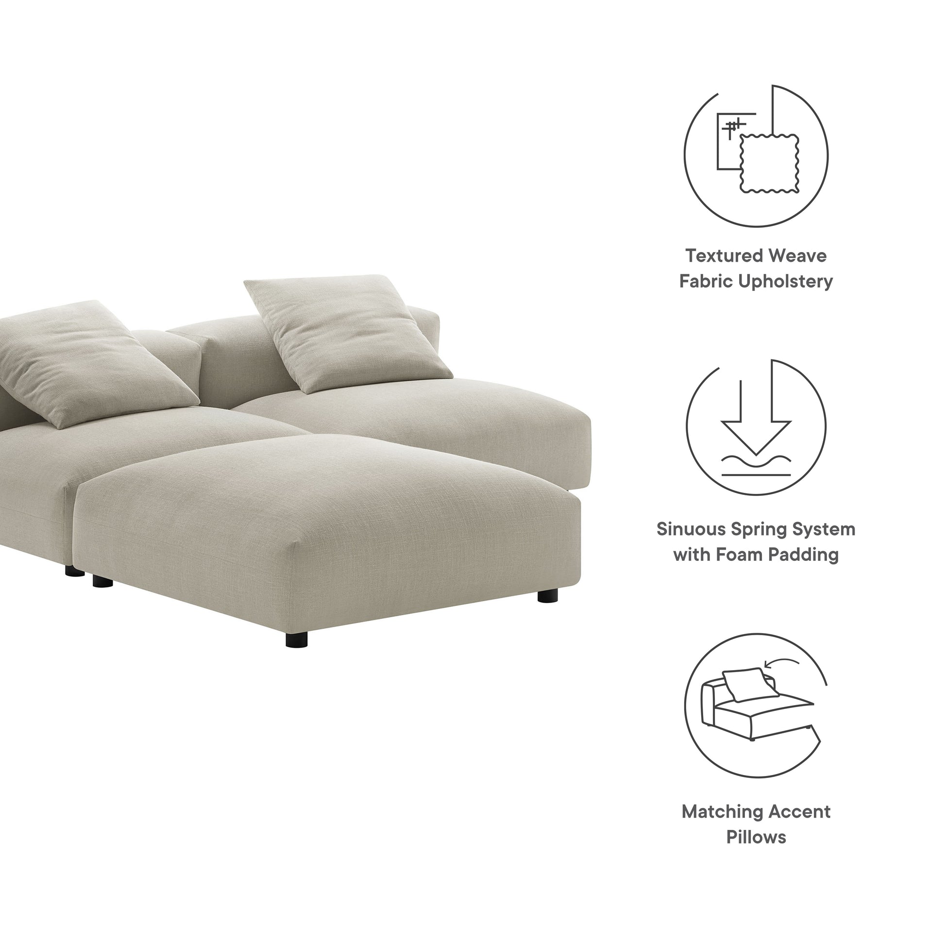 Solace 3-Piece Modular Upholstered Fabric Sectional sofá