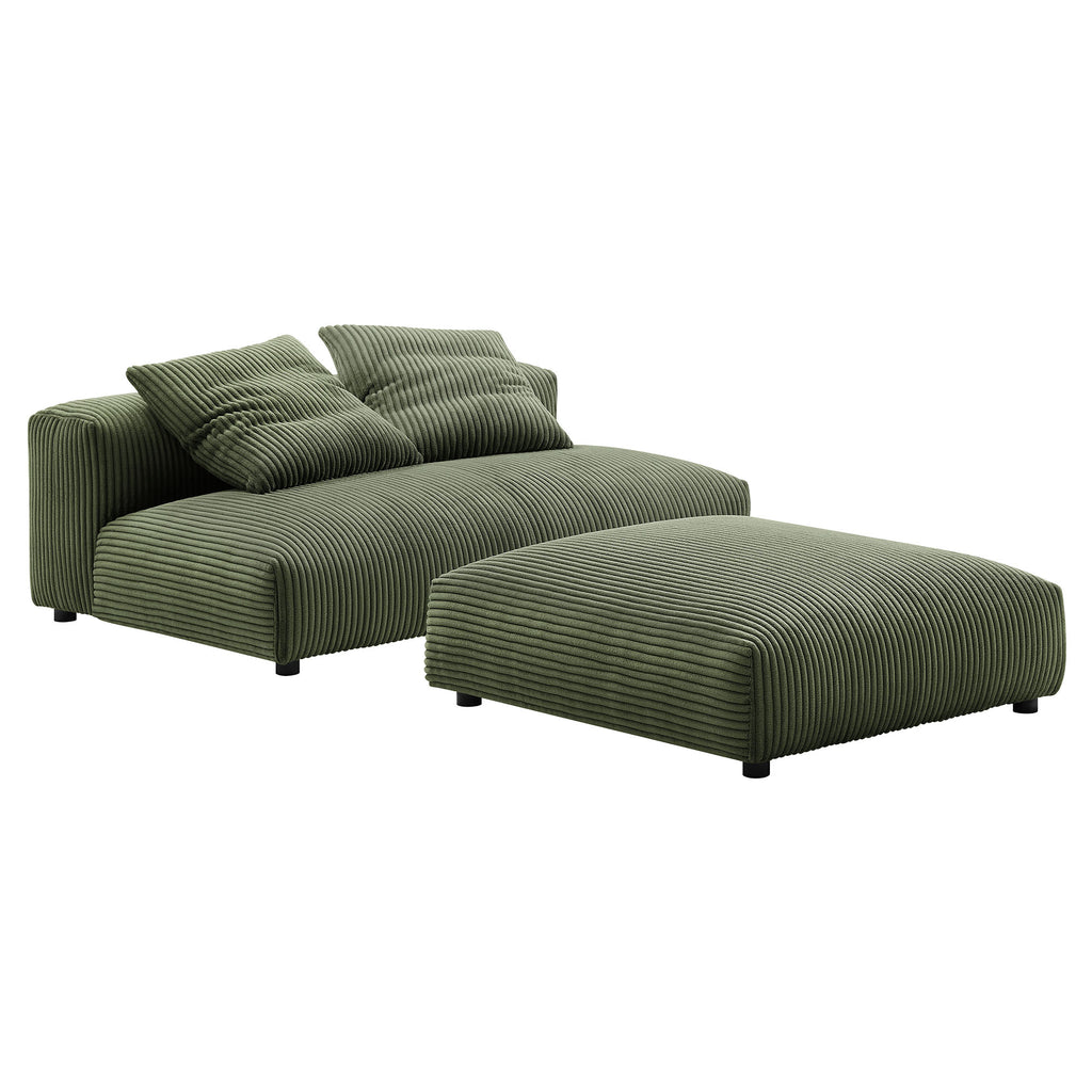 Solace Modular Corduroy Upholstered Armless loveseat and Ottoman Set