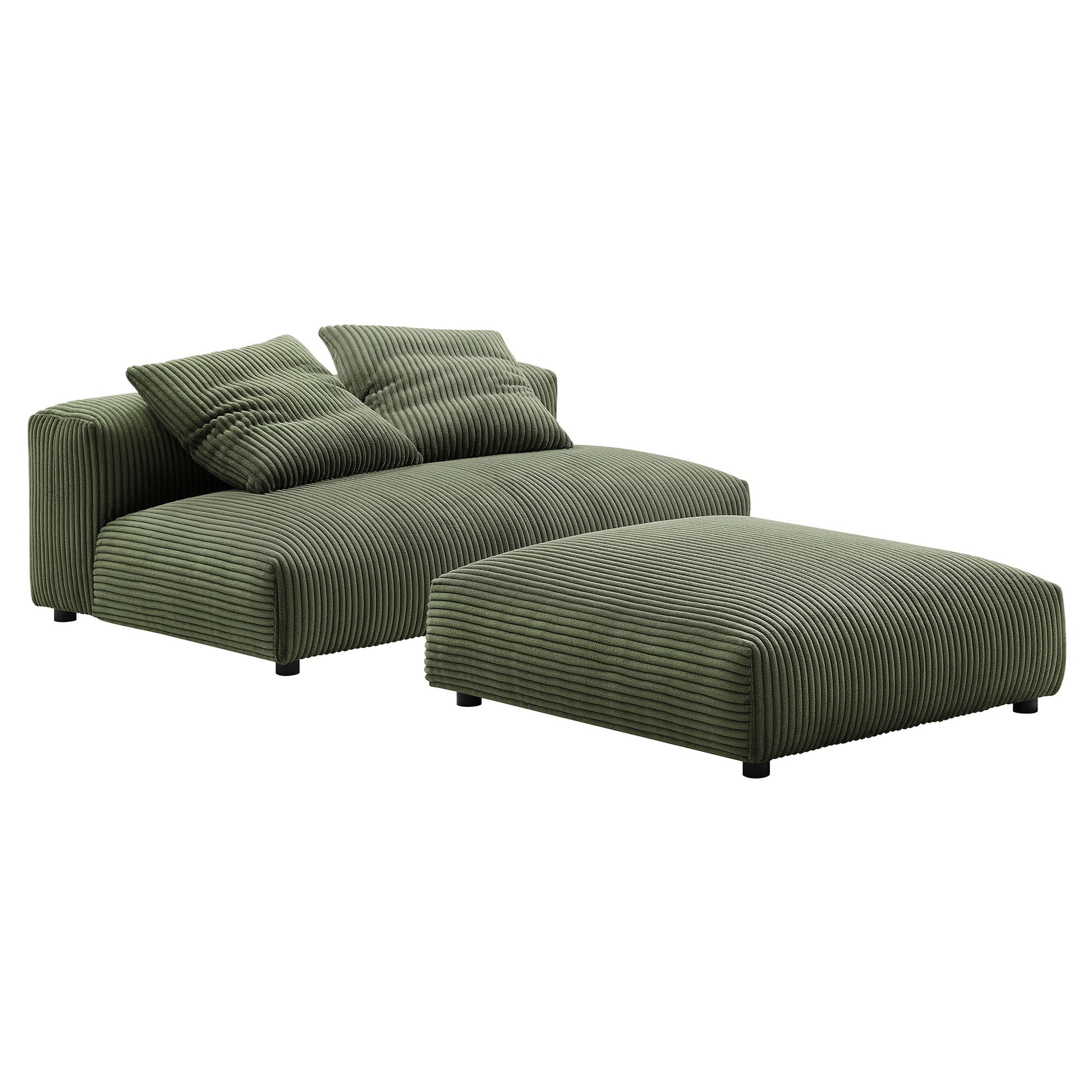 Solace Modular Corduroy Upholstered Armless loveseat and Ottoman Set