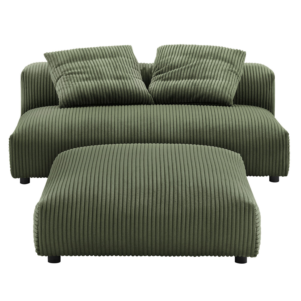 Solace Modular Corduroy Upholstered Armless loveseat and Ottoman Set