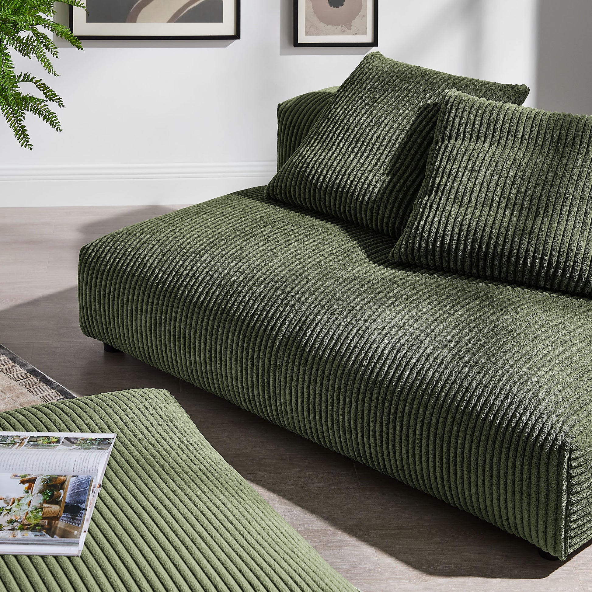 Solace Modular Corduroy Upholstered Armless loveseat and Ottoman Set