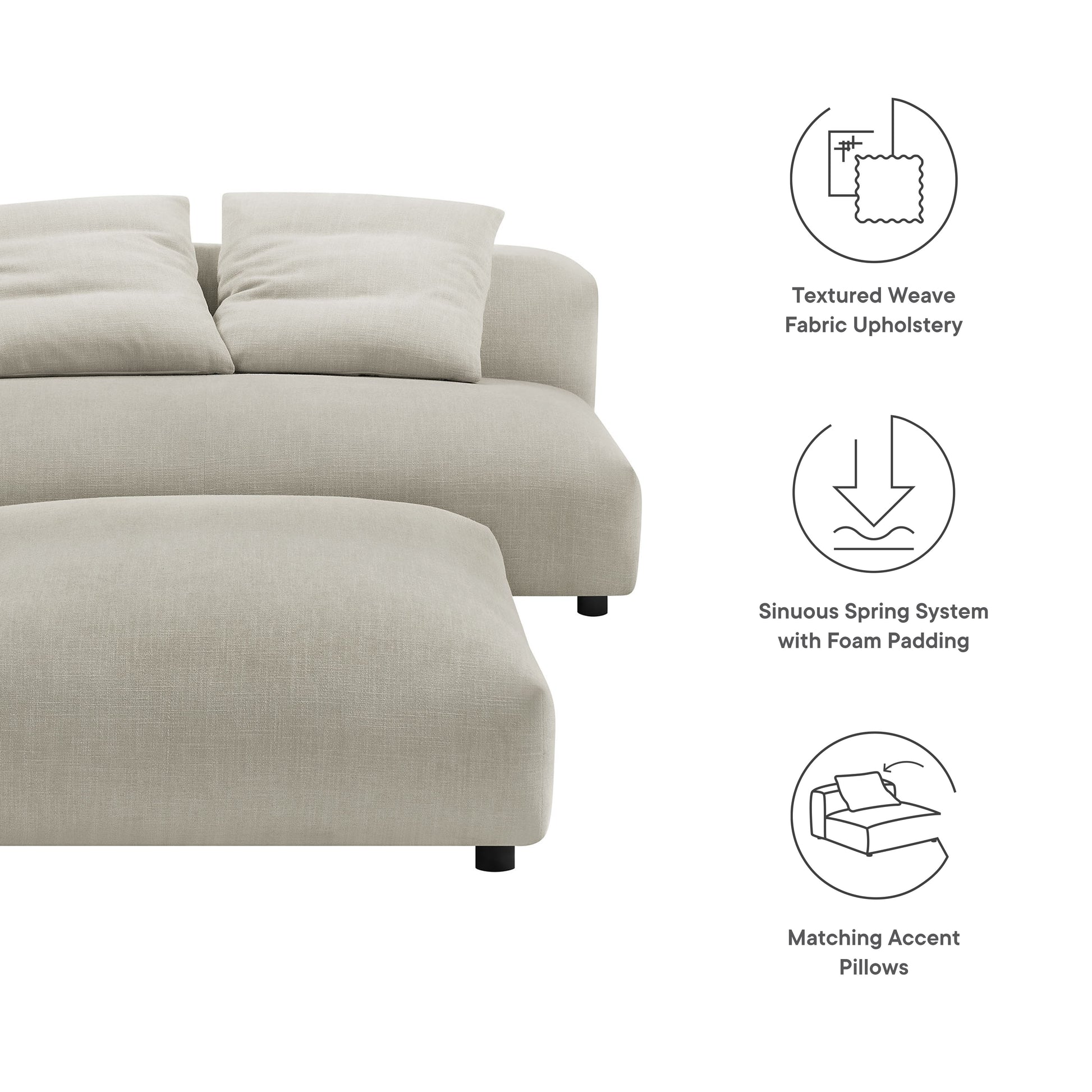 Solace Modular Upholstered Fabric Armless loveseat and Ottoman Set