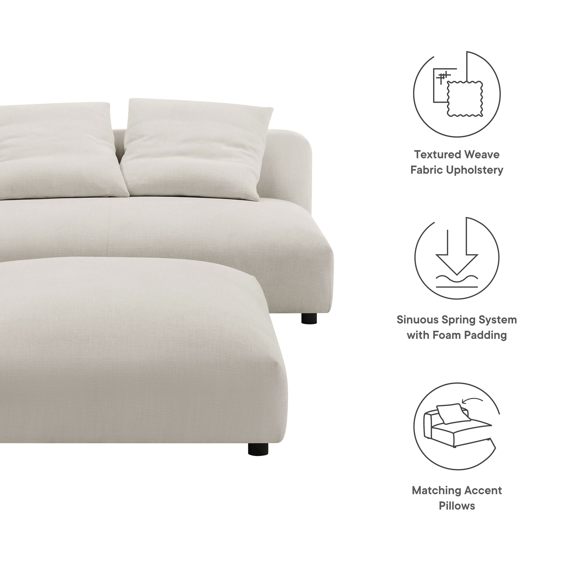 Solace Modular Upholstered Fabric Armless loveseat and Ottoman Set
