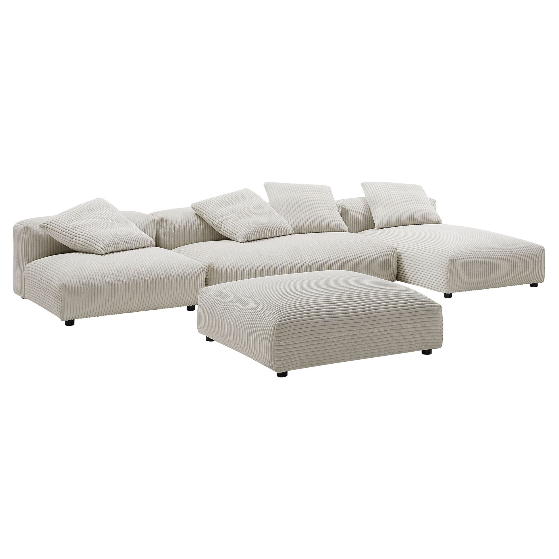 Solace 4-Piece Modular Corduroy Upholstered Sectional sofá With Ottoman