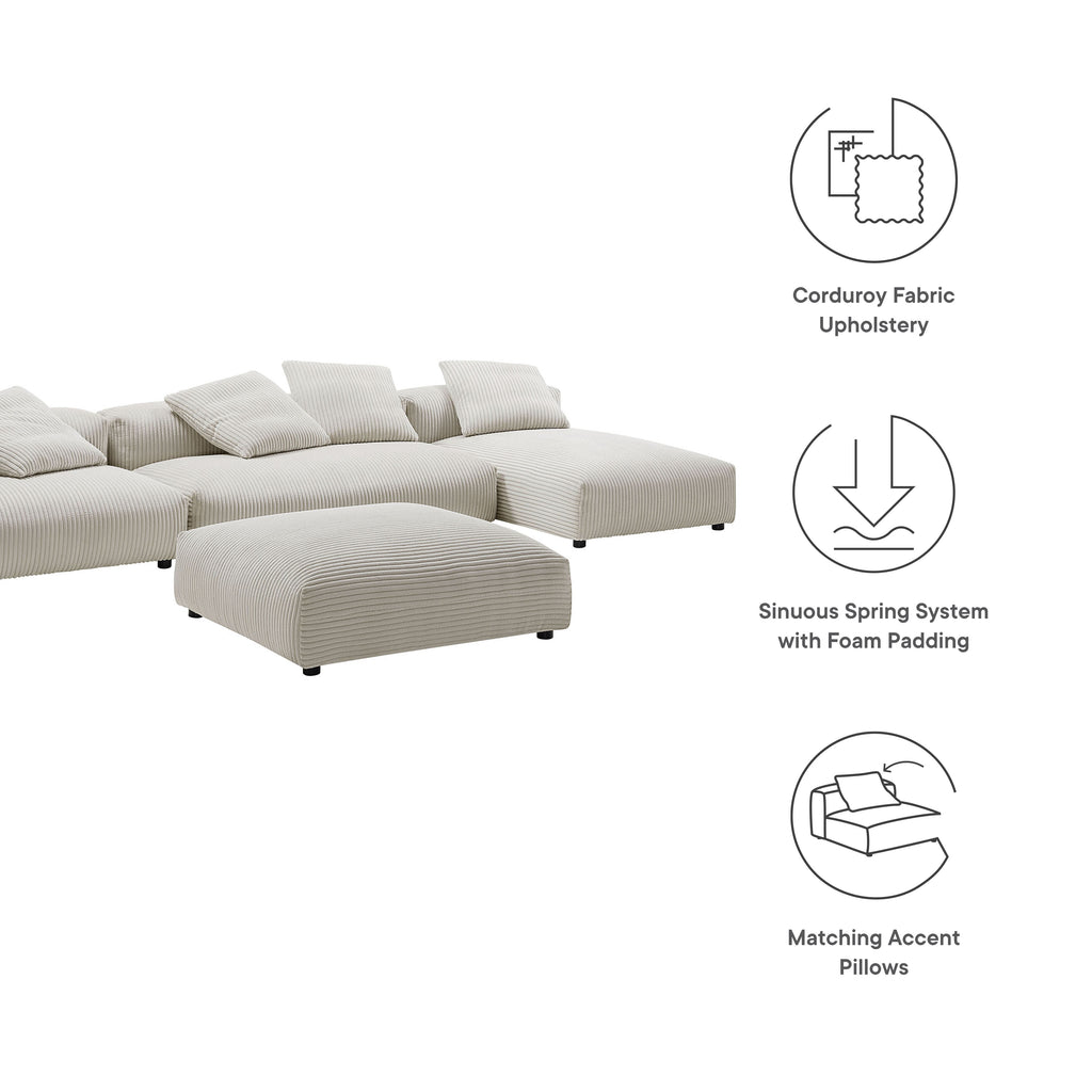 Solace 4-Piece Modular Corduroy Upholstered Sectional sofá With Ottoman
