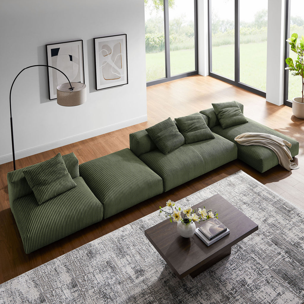 Solace 4-Piece Modular Corduroy Upholstered Sectional sofá With Ottoman