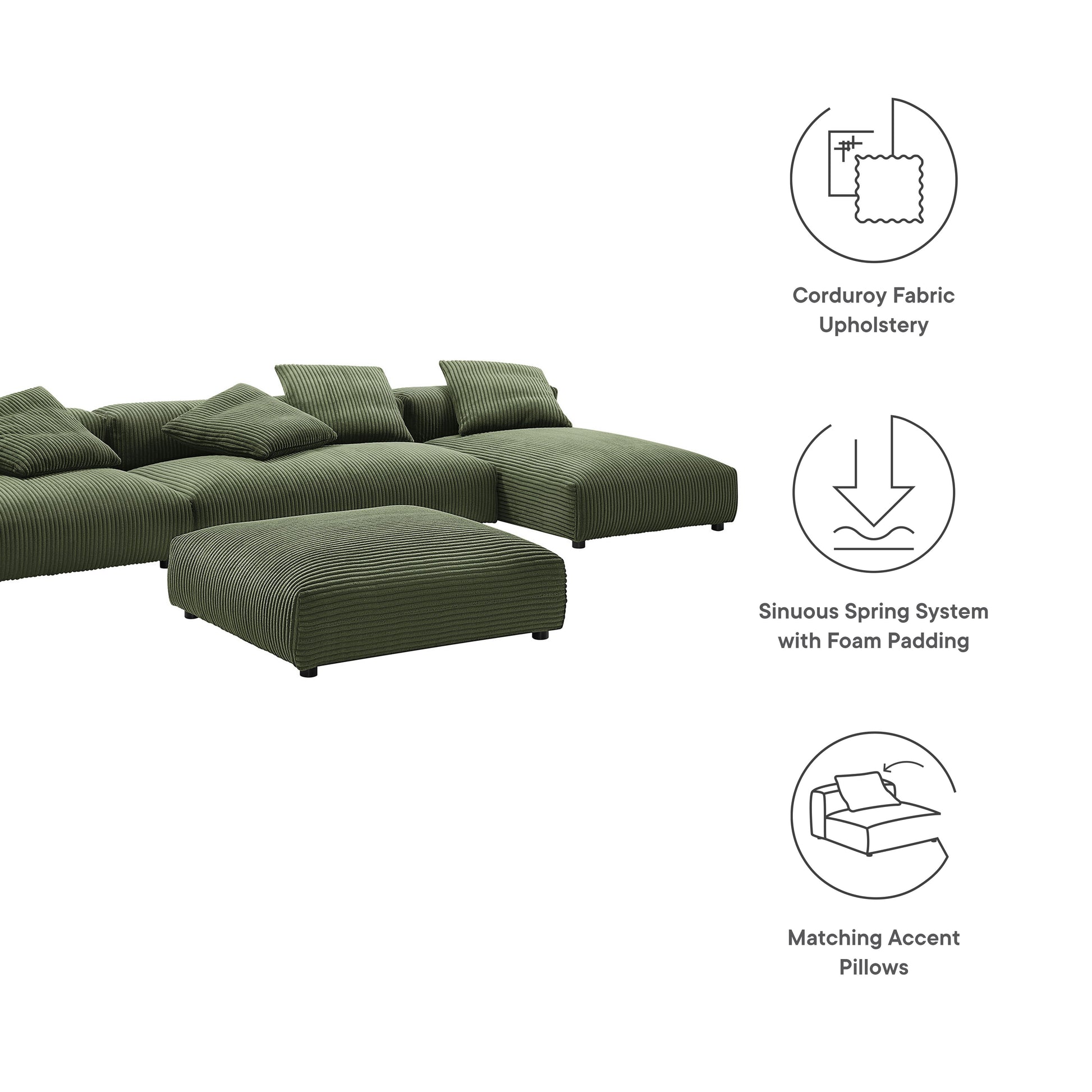 Solace 4-Piece Modular Corduroy Upholstered Sectional sofá With Ottoman