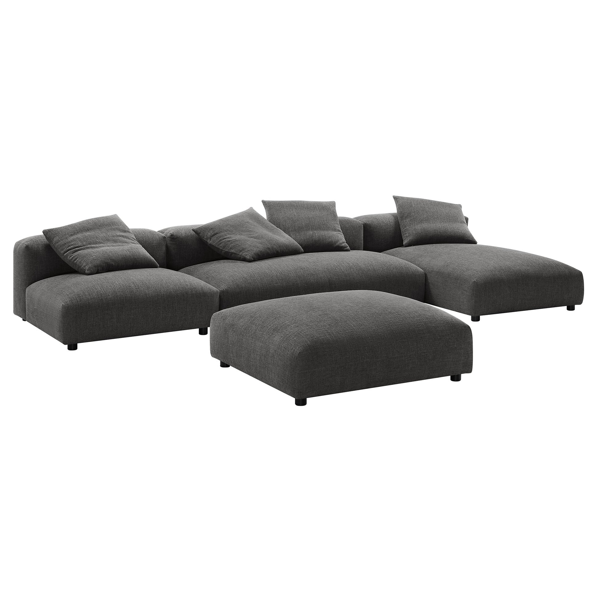 Solace 4-Piece Modular Upholstered Fabric Sectional sofá With Ottoman