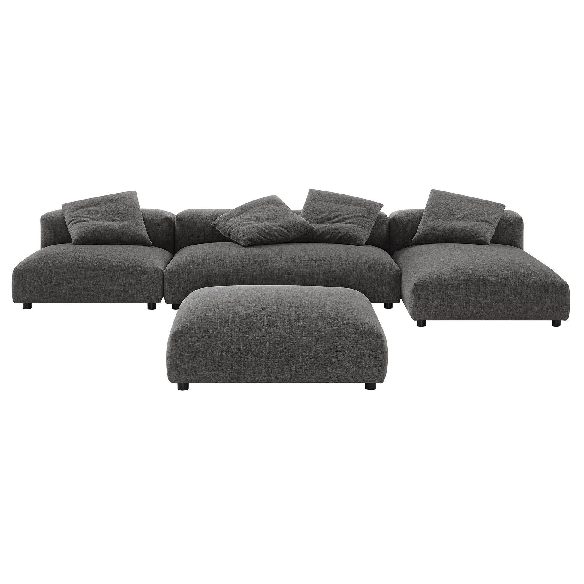 Solace 4-Piece Modular Upholstered Fabric Sectional sofá With Ottoman