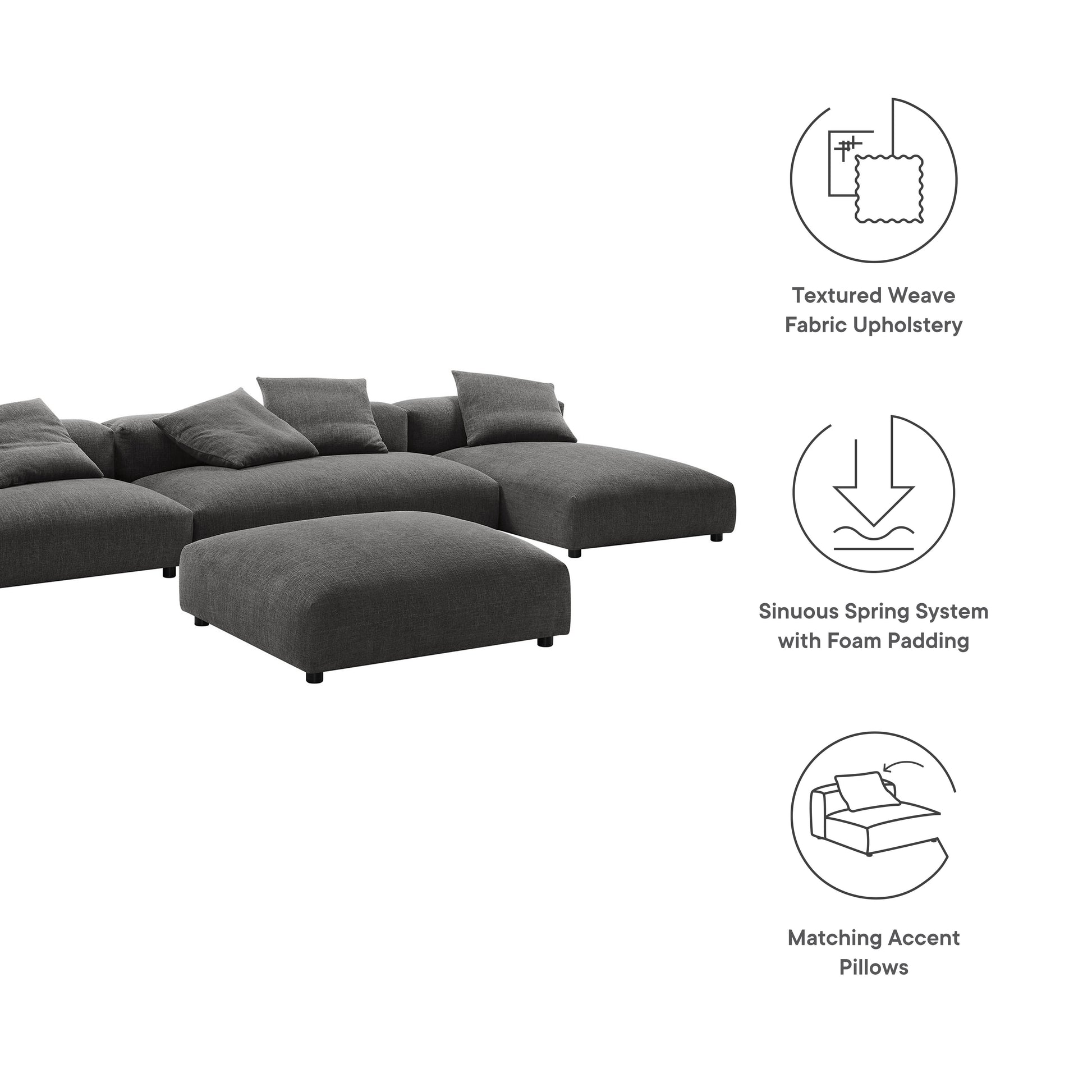 Solace 4-Piece Modular Upholstered Fabric Sectional sofá With Ottoman
