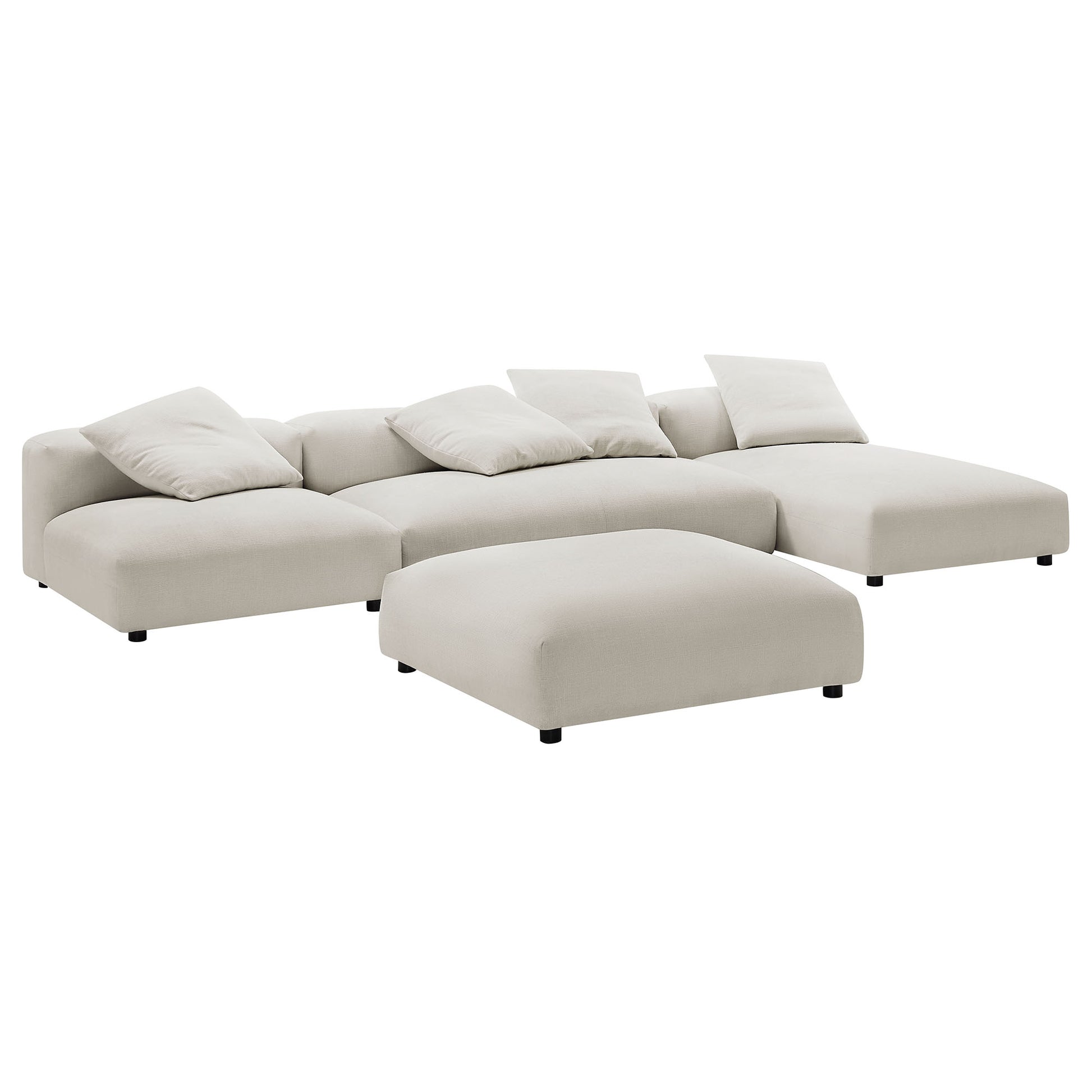 Solace 4-Piece Modular Upholstered Fabric Sectional sofá With Ottoman