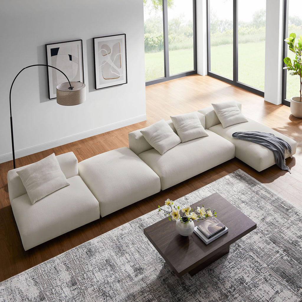 Solace 4-Piece Modular Upholstered Fabric Sectional sofá With Ottoman